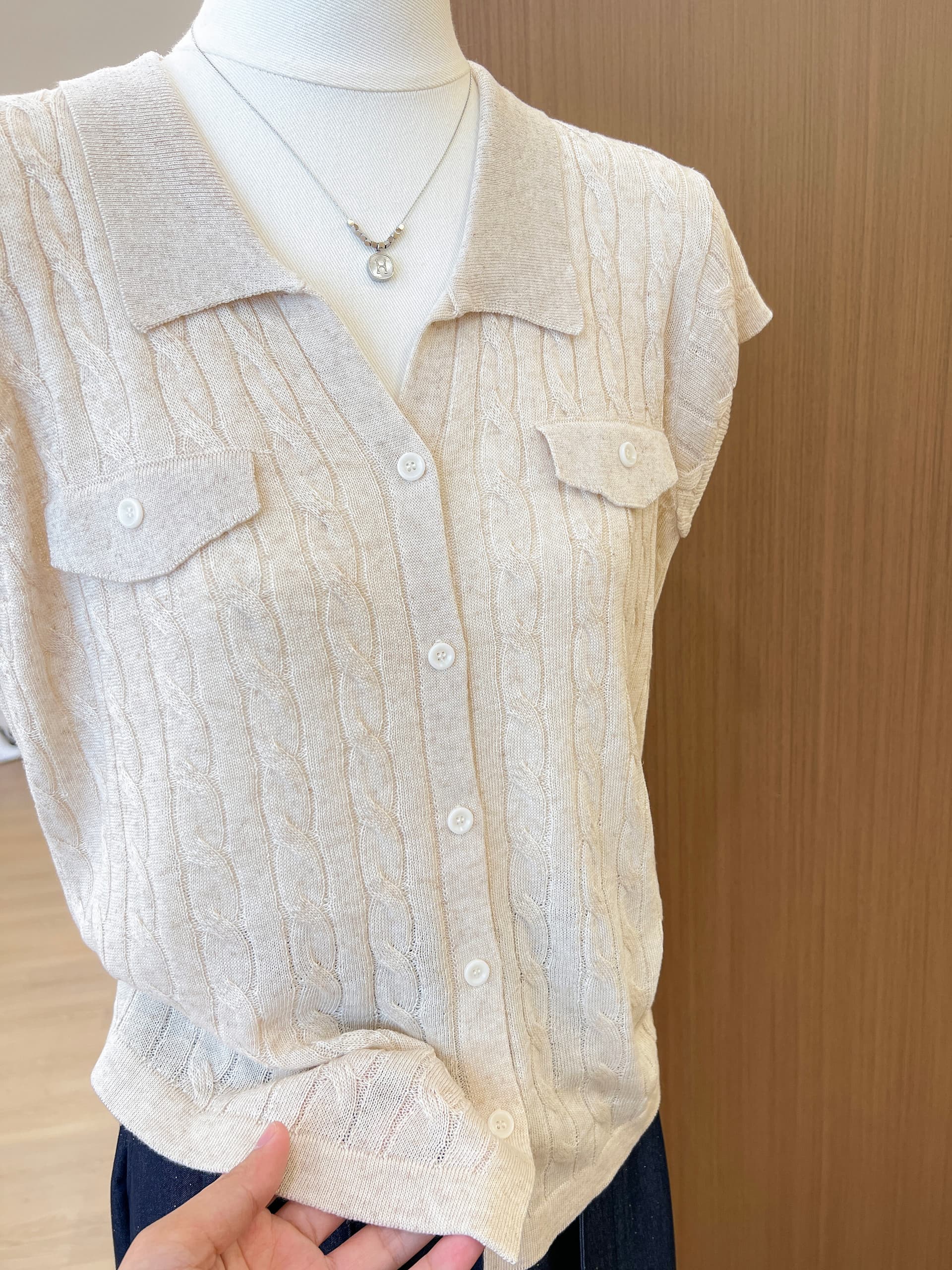 실사 작은 대중 POLO 칼라 반팔 니트 오픈 가디건 여성 여름 얇은 스타일 다용도 슬림해 보이는 품격 맨위 트렌디 상세 이미지 9