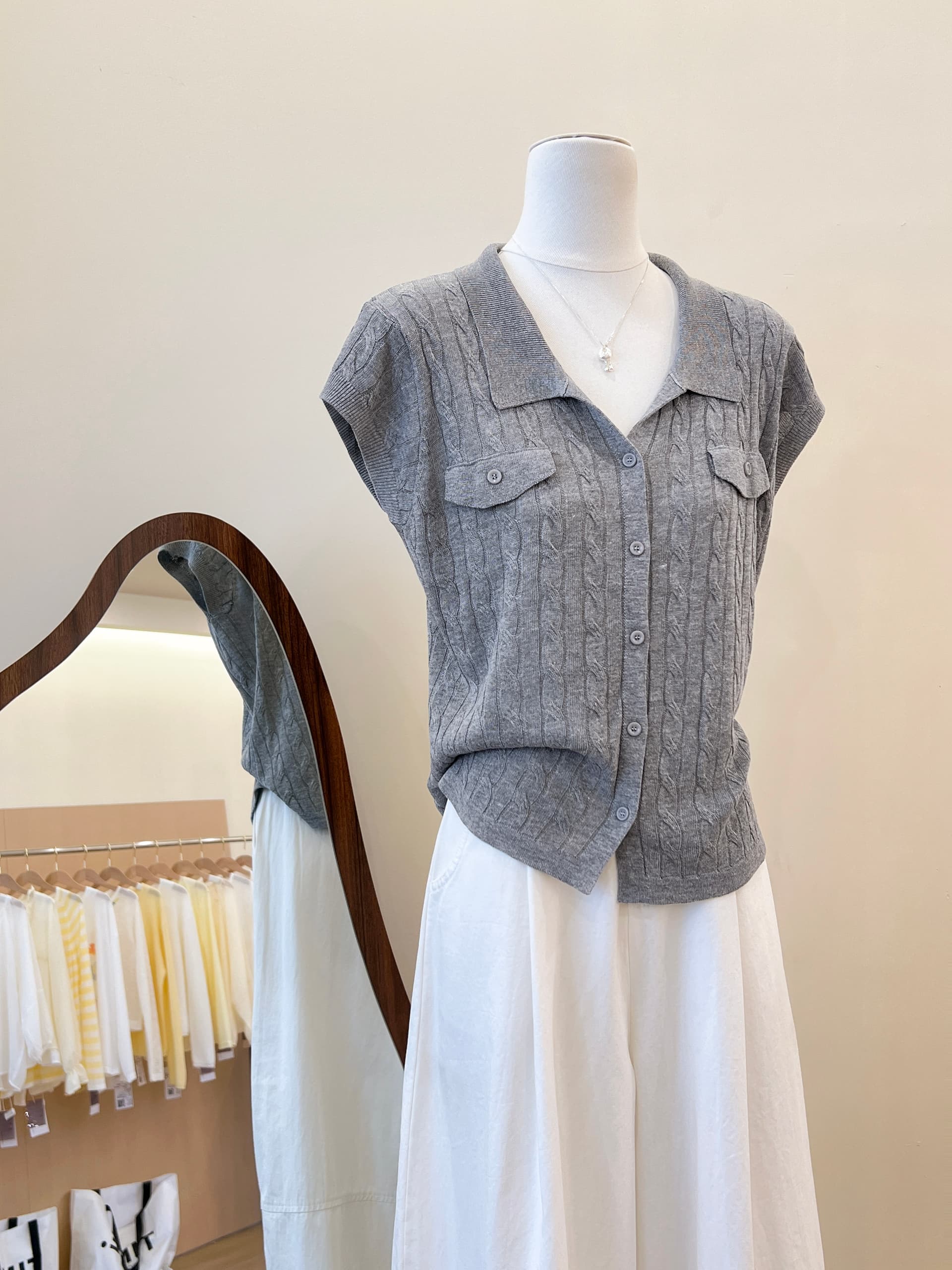 실사 작은 대중 POLO 칼라 반팔 니트 오픈 가디건 여성 여름 얇은 스타일 다용도 슬림해 보이는 품격 맨위 트렌디 상세 이미지 12