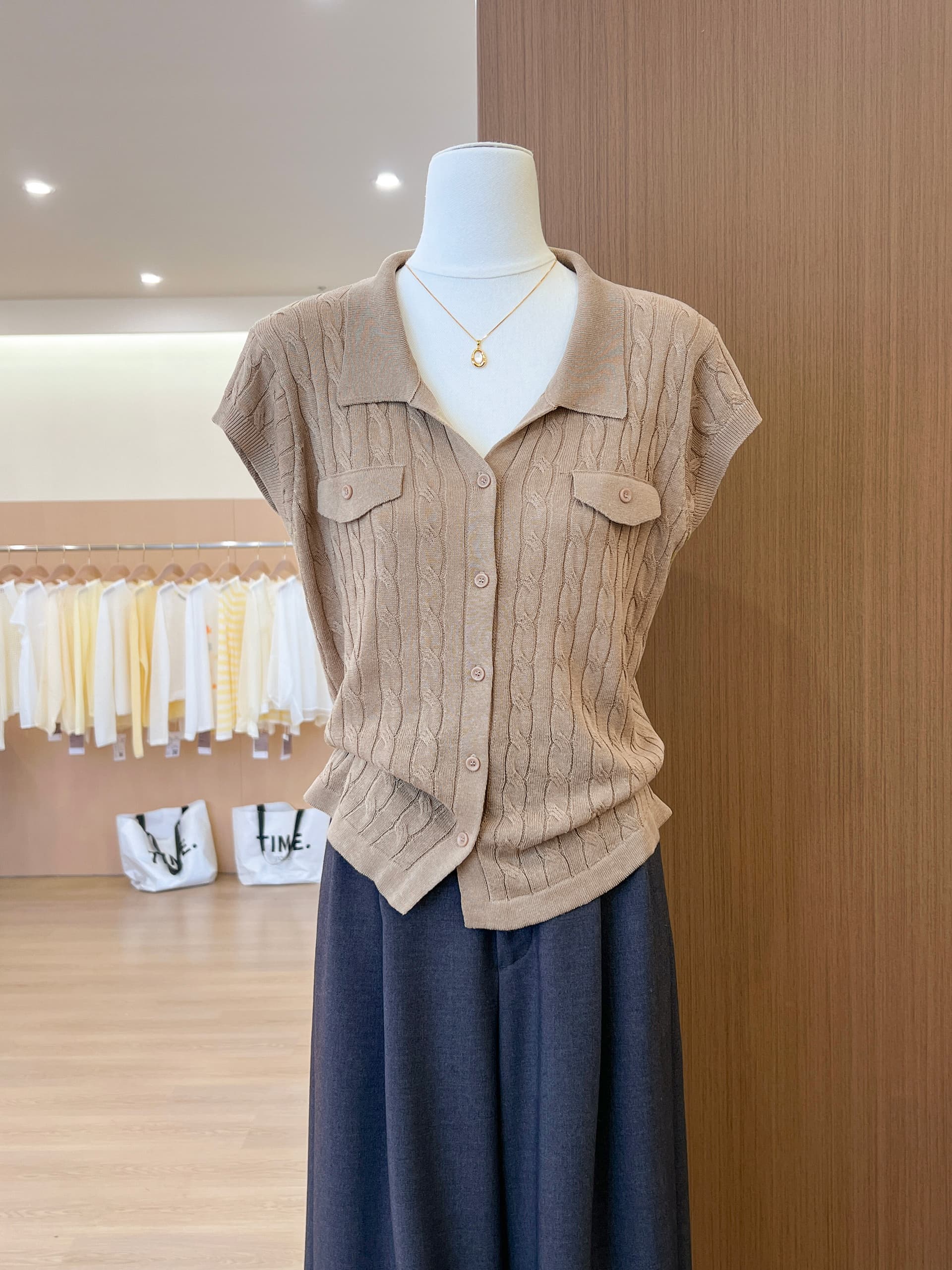 실사 작은 대중 POLO 칼라 반팔 니트 오픈 가디건 여성 여름 얇은 스타일 다용도 슬림해 보이는 품격 맨위 트렌디 상세 이미지 18