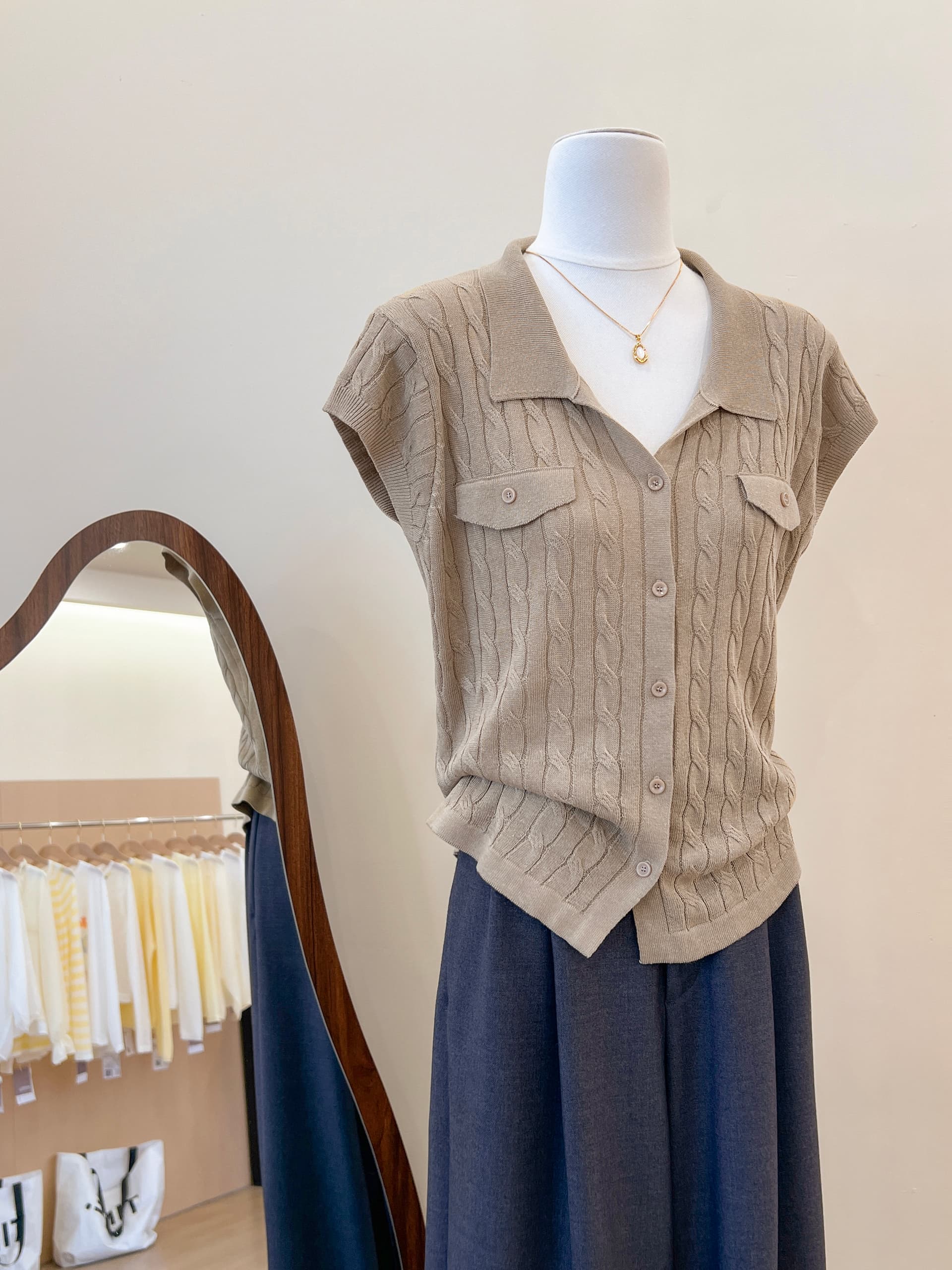 실사 작은 대중 POLO 칼라 반팔 니트 오픈 가디건 여성 여름 얇은 스타일 다용도 슬림해 보이는 품격 맨위 트렌디 상세 이미지 19