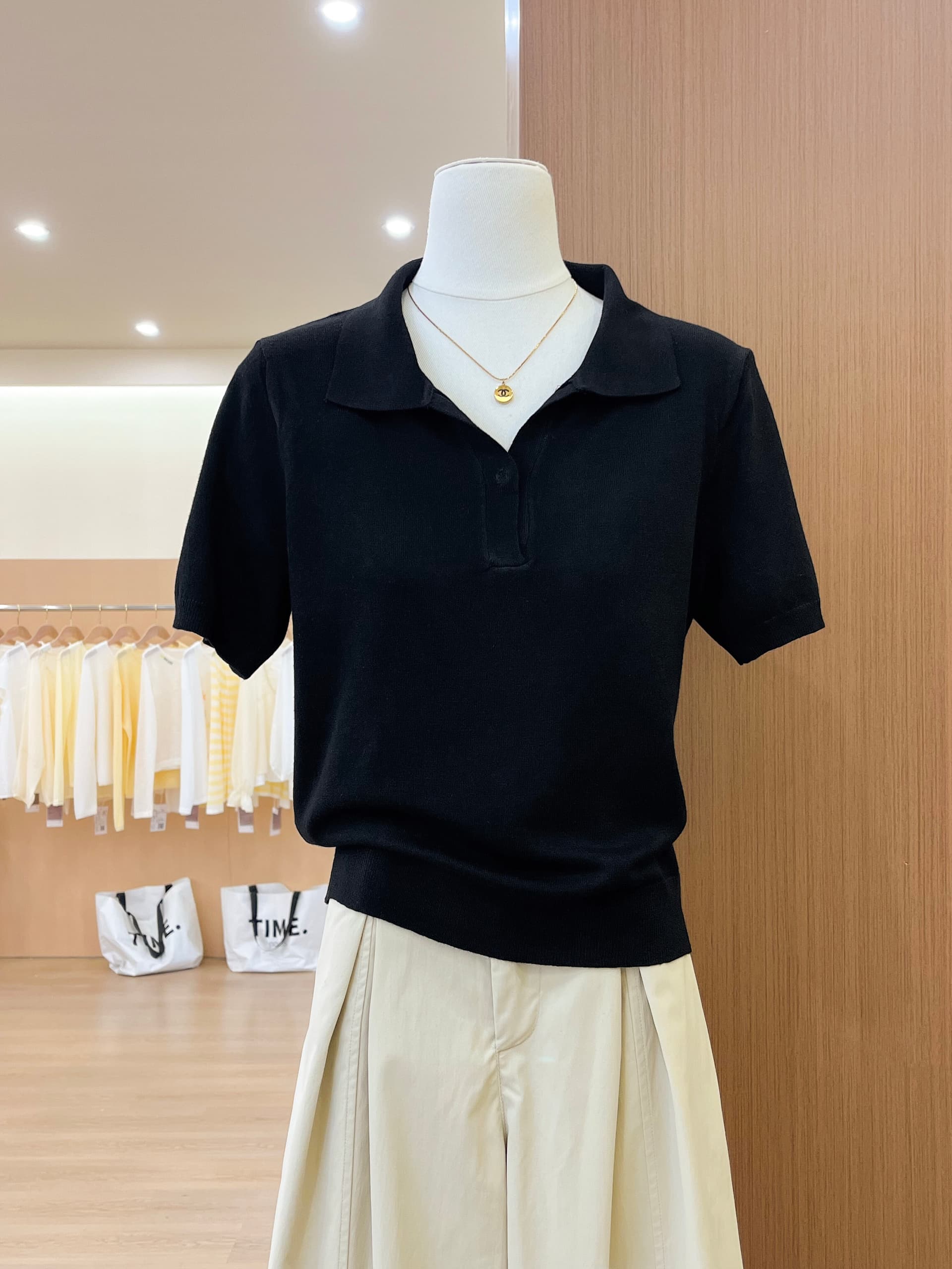 실사 오래된 돈 바람 POLO 칼라 익스트림 제인 상쾌 품격 니트 스웨터 여성 봄 여름 상세 이미지 3