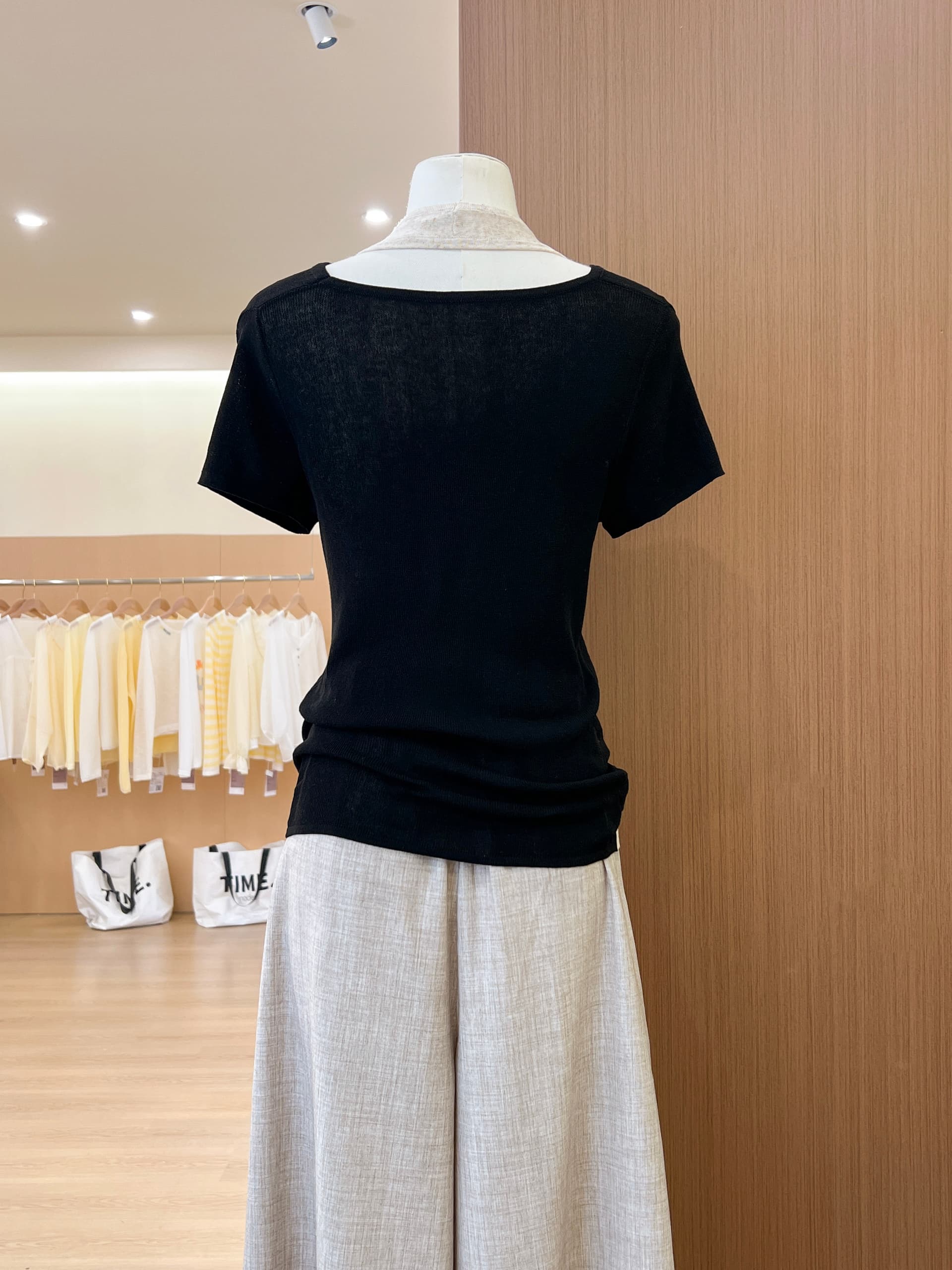 실사 한 부서 chic 검정색 오프숄더 행침 목 반팔 티셔츠 여성 여름 페이크 레이어드 맨위 상세 이미지 11