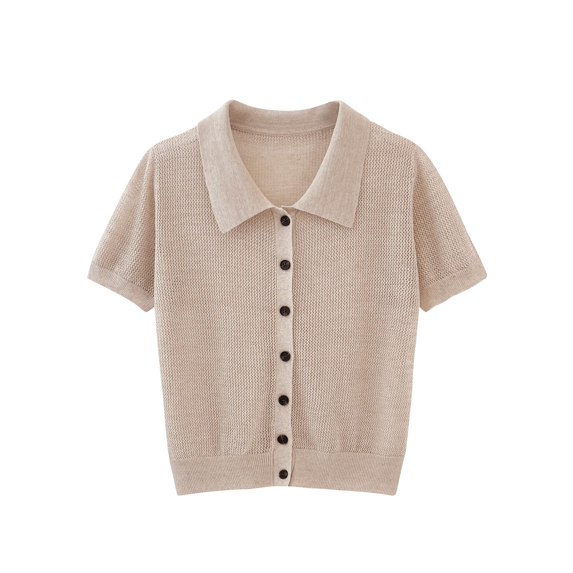실사 오래된 돈 바람 POLO 칼라 긍정적 인 어깨 반팔 니트 오픈 가디건 여성 여름 외부 가져 가라. 홀로우 아웃 얇은 스타일 아니요 명중 섹션 맨위 이미지 6