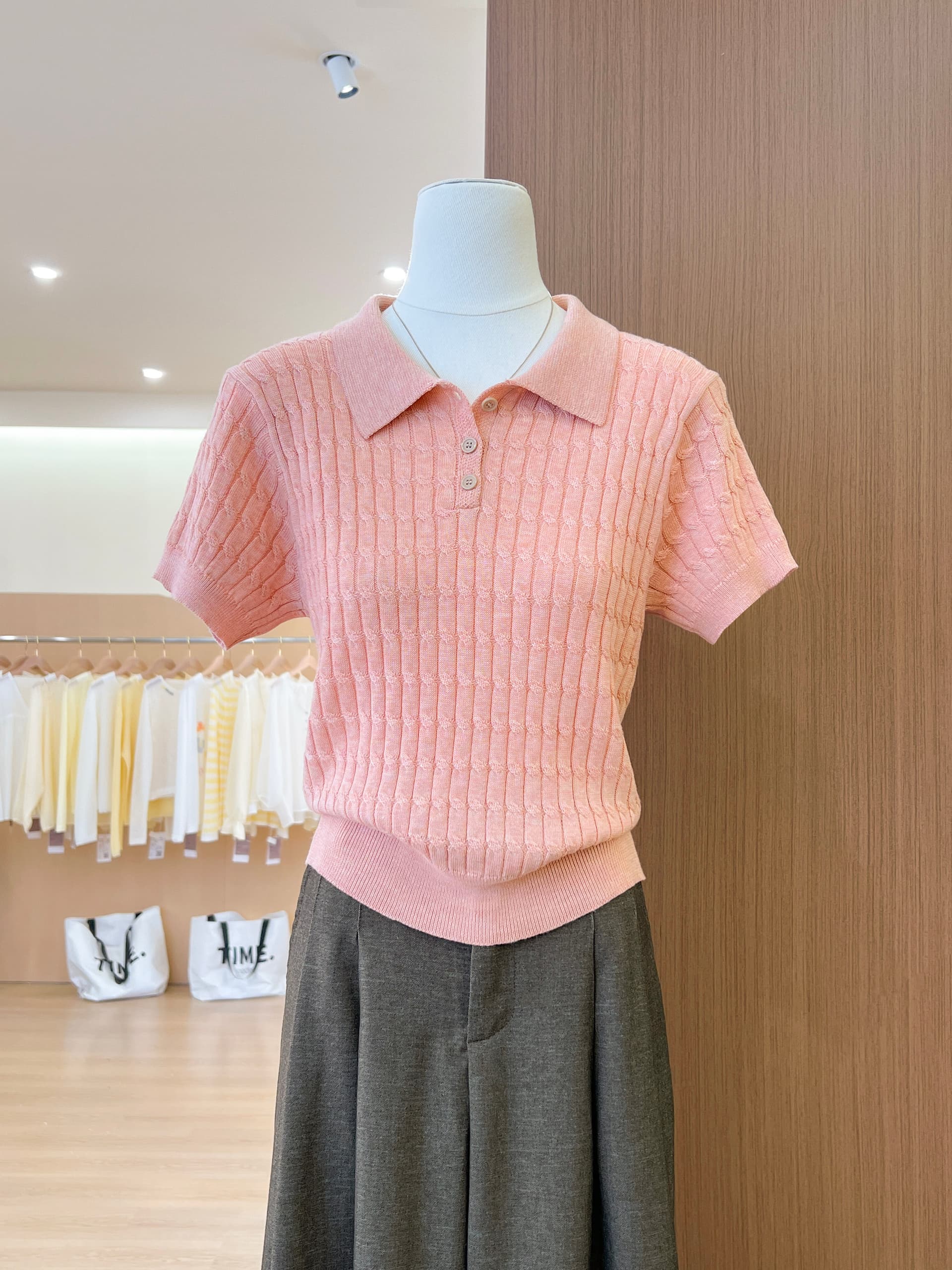 실사 한 부서 웨스트 포 멜로 분말 POLO 칼라 니트 반팔 티셔츠 여성 여름 고급 센스 품격 폴로 칼라 맨위 이미지 4