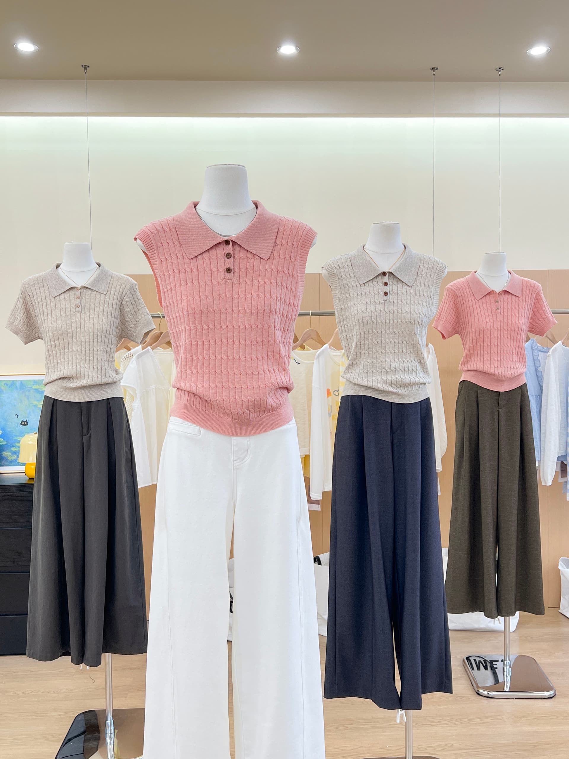 실사 한 부서 웨스트 포 멜로 분말 POLO 칼라 니트 반팔 티셔츠 여성 여름 고급 센스 품격 폴로 칼라 맨위 상세 이미지 4