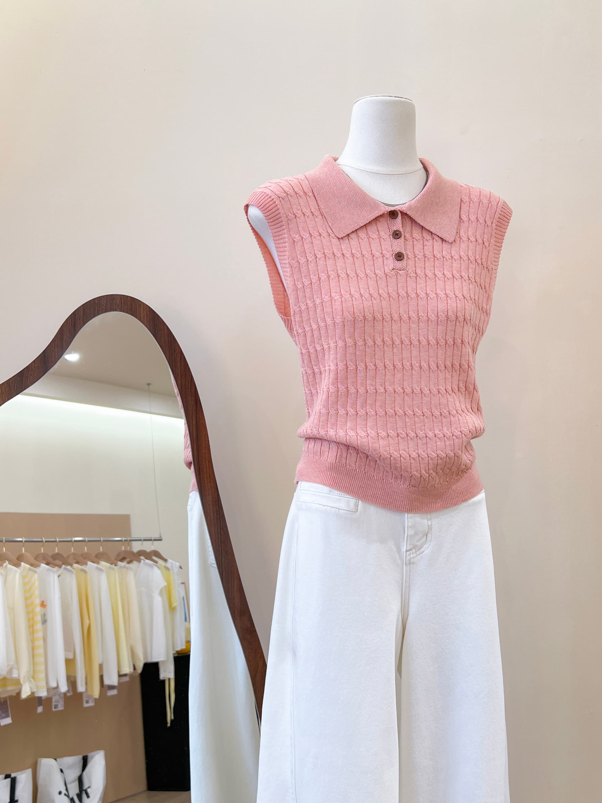 실사 한 부서 웨스트 포 멜로 분말 POLO 칼라 니트 반팔 티셔츠 여성 여름 고급 센스 품격 폴로 칼라 맨위 상세 이미지 5