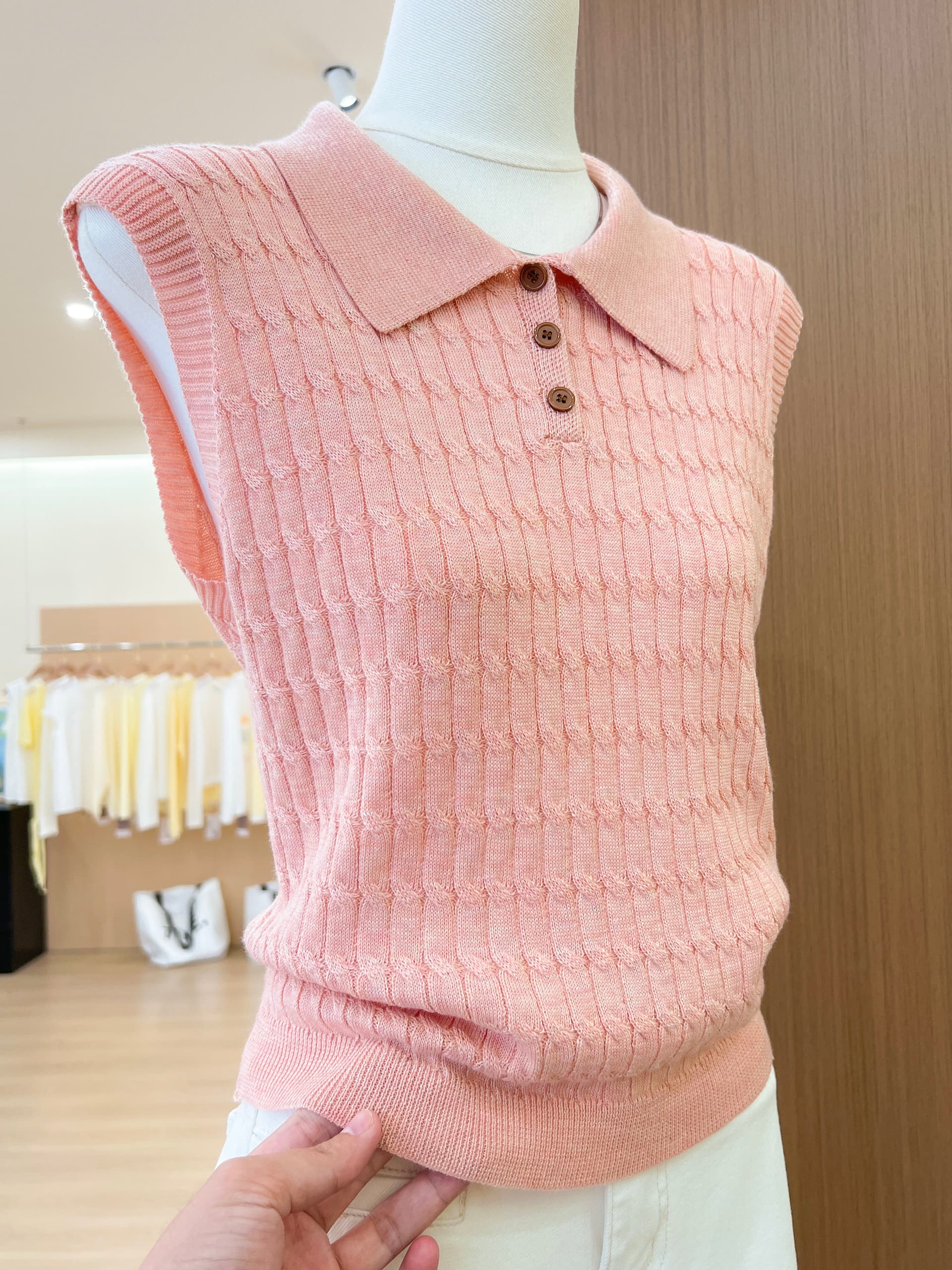 실사 한 부서 웨스트 포 멜로 분말 POLO 칼라 니트 반팔 티셔츠 여성 여름 고급 센스 품격 폴로 칼라 맨위 상세 이미지 10