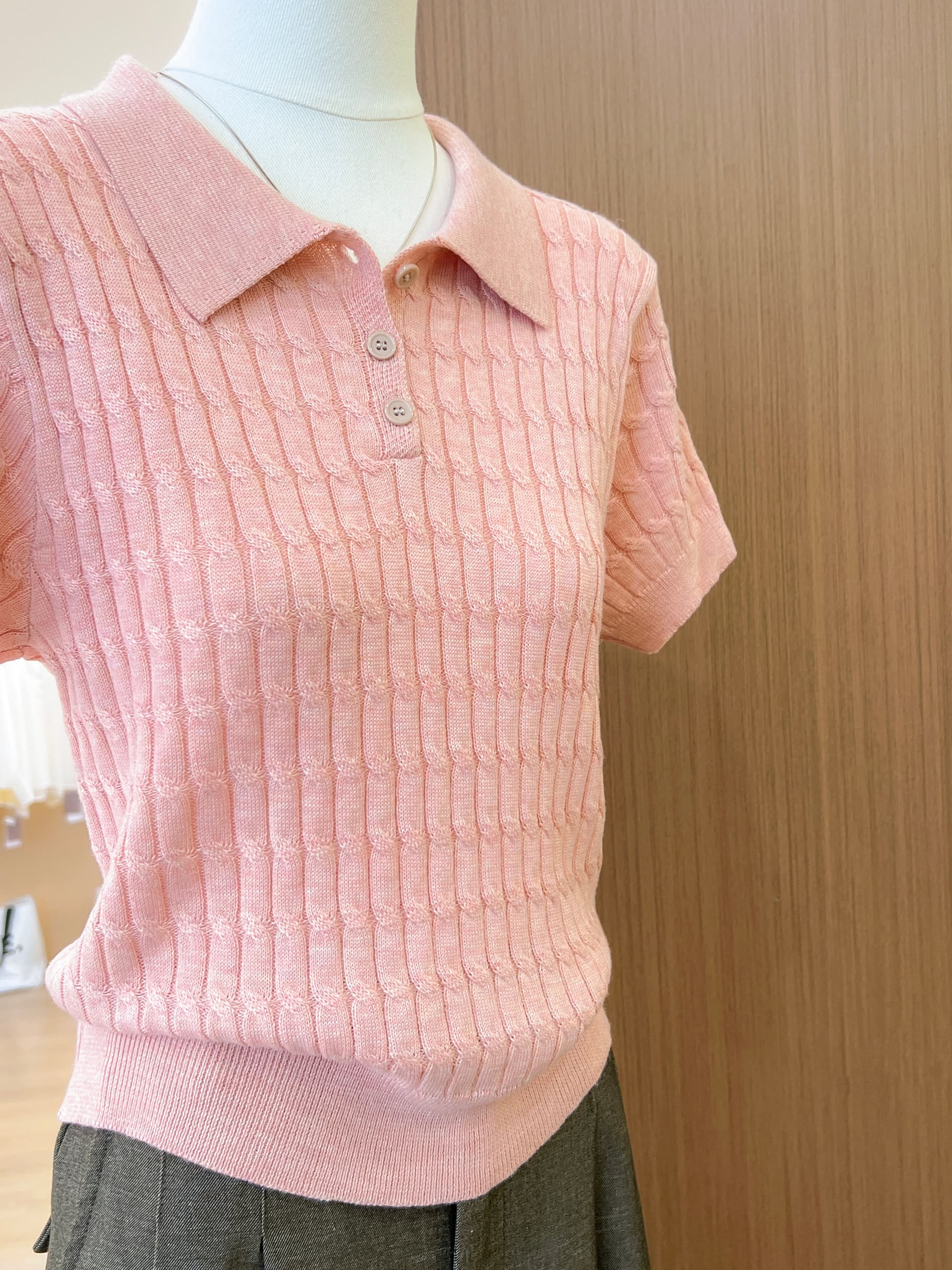실사 한 부서 웨스트 포 멜로 분말 POLO 칼라 니트 반팔 티셔츠 여성 여름 고급 센스 품격 폴로 칼라 맨위 상세 이미지 17