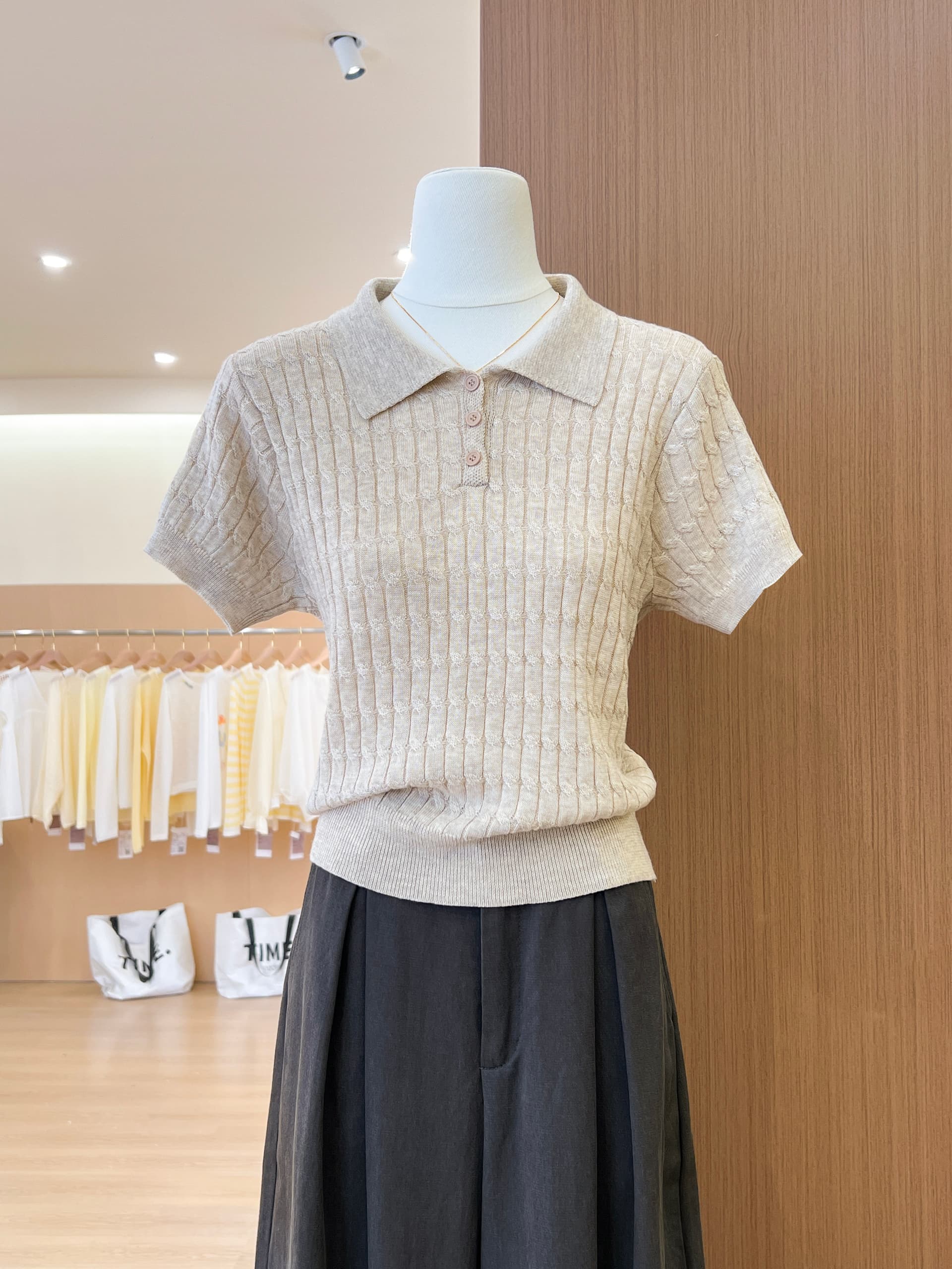 실사 한 부서 웨스트 포 멜로 분말 POLO 칼라 니트 반팔 티셔츠 여성 여름 고급 센스 품격 폴로 칼라 맨위 상세 이미지 19