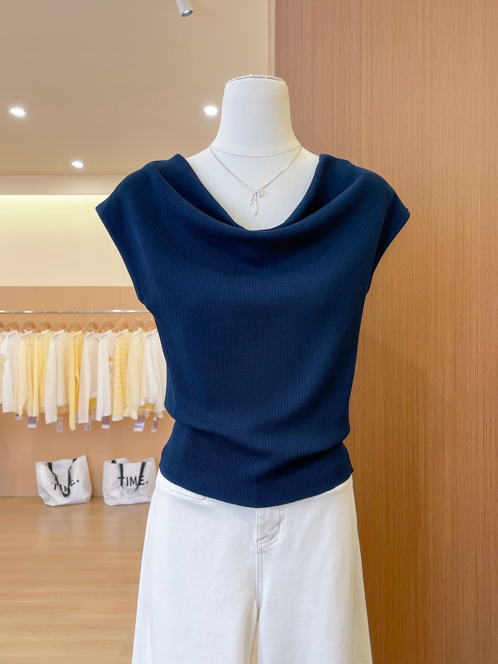 실사 파란색 흔들다 칼라 니트 반팔 티셔츠 여성 여름 프랑스식 작은 대중 Chic 몸매 가꾸기 인사이드 가져 가라. 작은 날다 소매 맨위 상세 이미지 3
