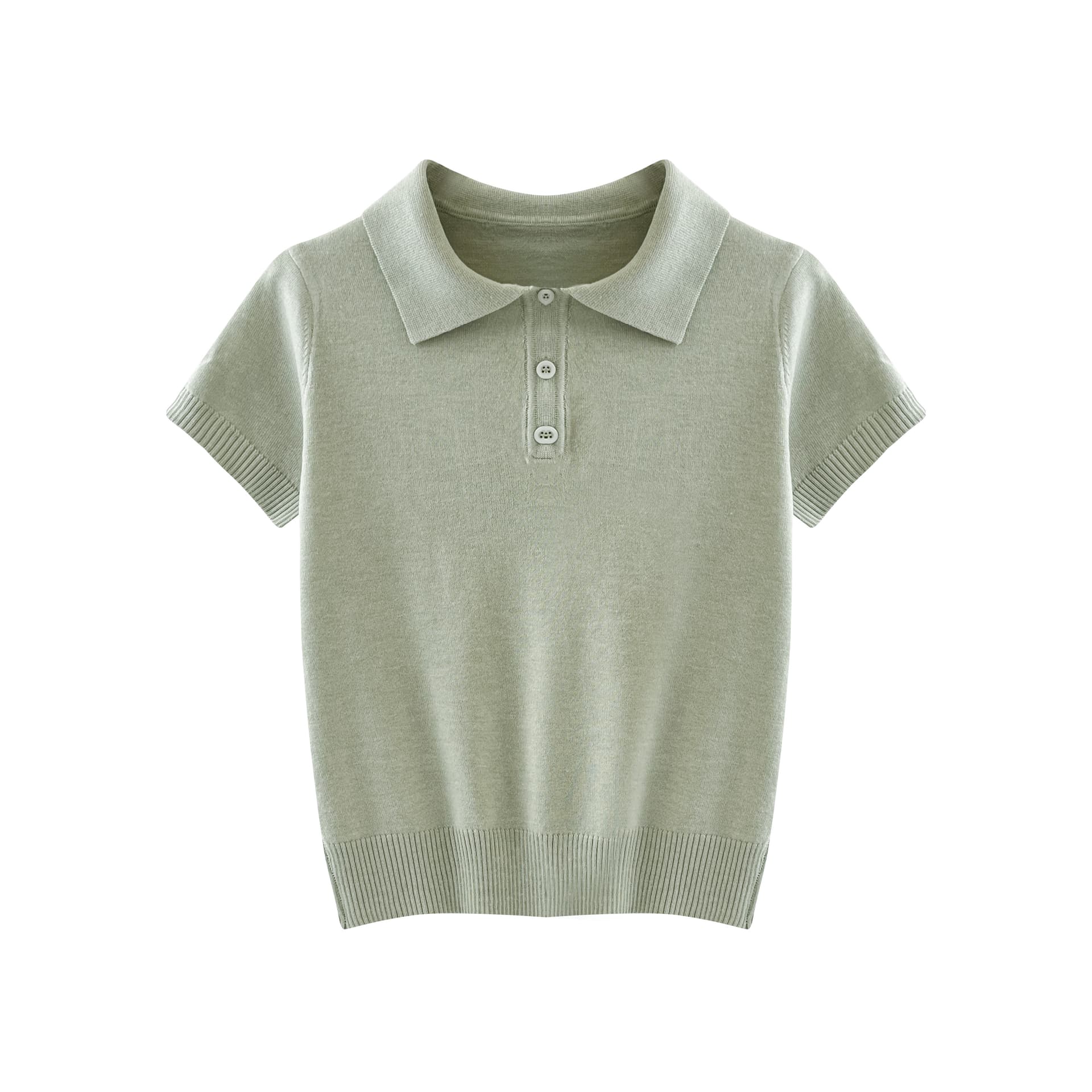 실사 한 부서 착용 가져 가라. POLO 칼라 반팔 니트 티셔츠 여성 여름 몸매 가꾸기 슬림해 보이는 품격 긍정적 인 어깨 의류 상세 이미지 2
