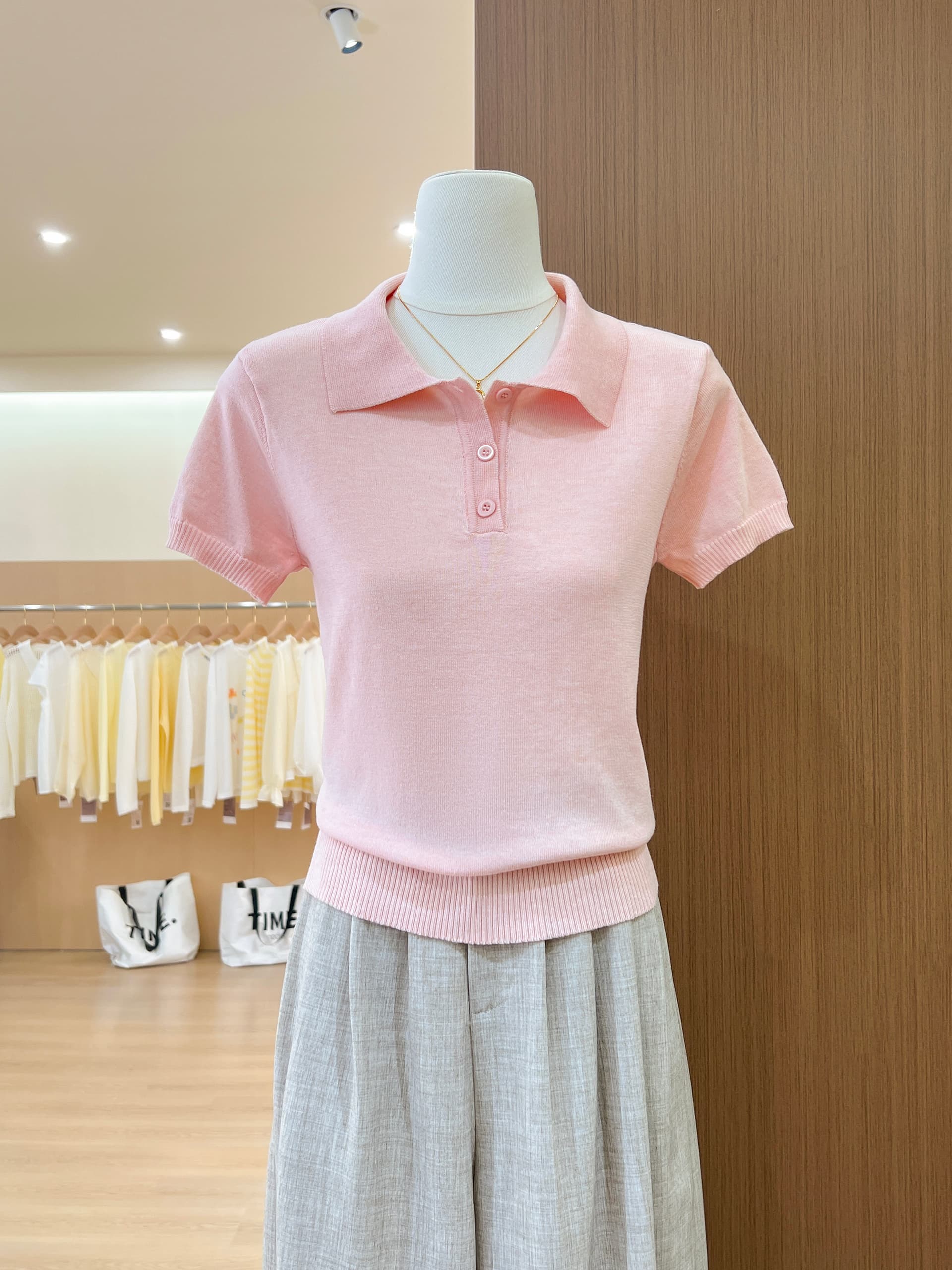 실사 한 부서 착용 가져 가라. POLO 칼라 반팔 니트 티셔츠 여성 여름 몸매 가꾸기 슬림해 보이는 품격 긍정적 인 어깨 의류 상세 이미지 6