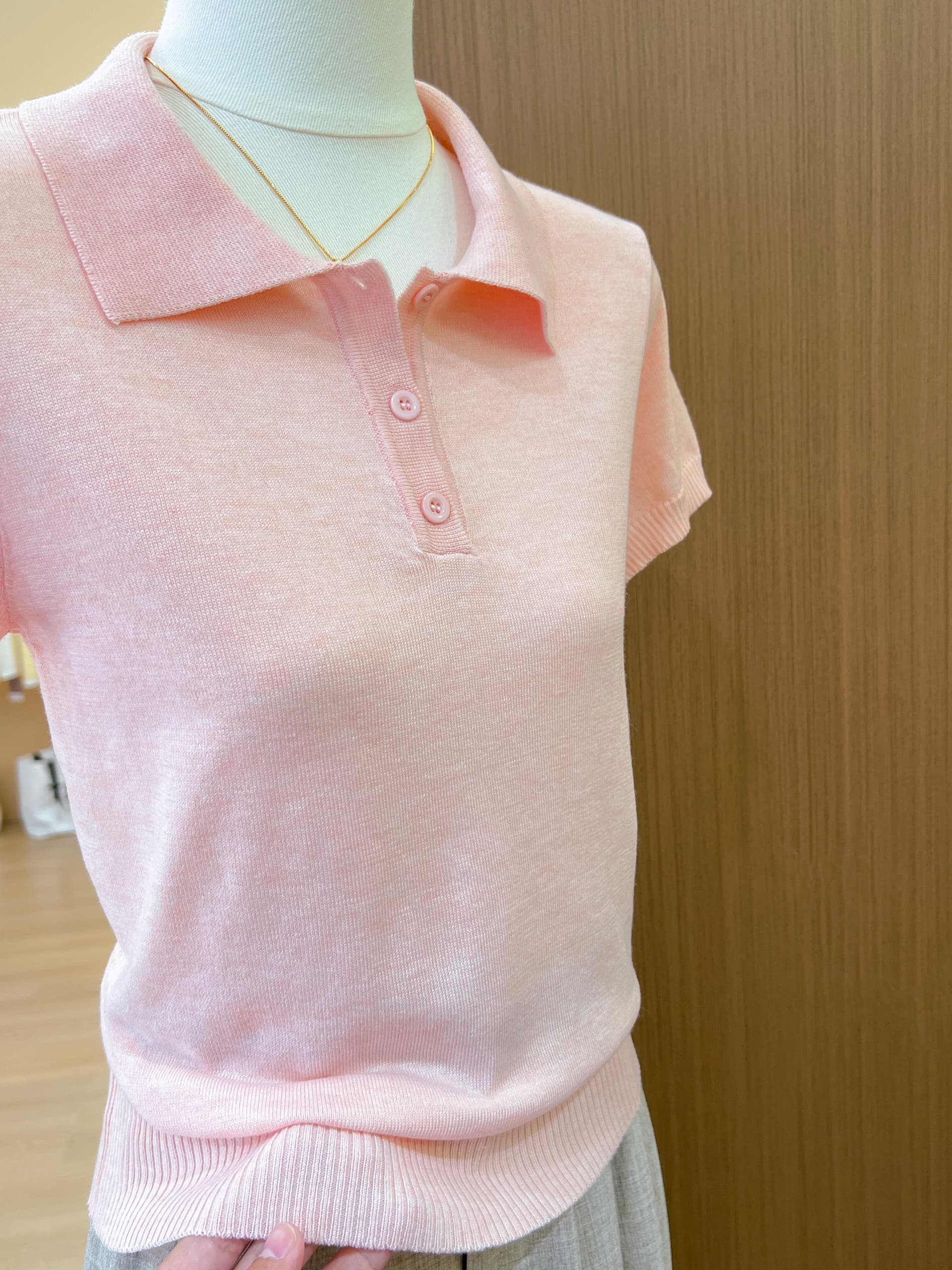 실사 한 부서 착용 가져 가라. POLO 칼라 반팔 니트 티셔츠 여성 여름 몸매 가꾸기 슬림해 보이는 품격 긍정적 인 어깨 의류 상세 이미지 9