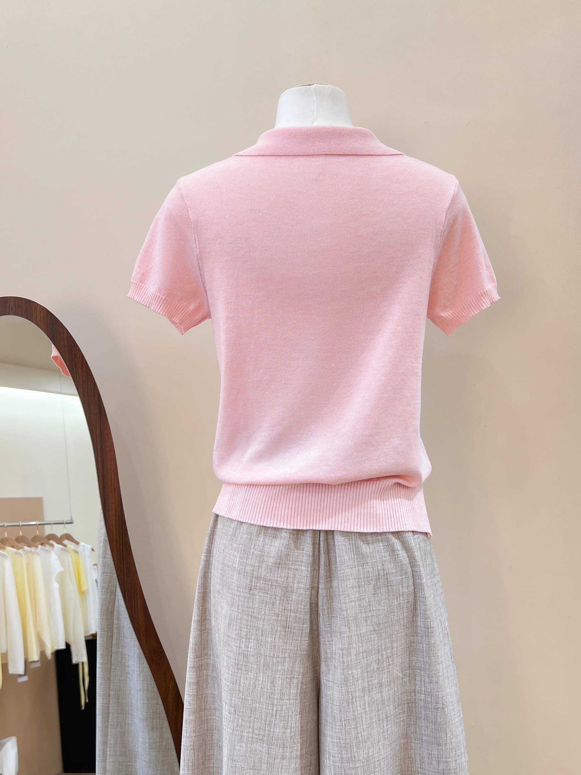 실사 한 부서 착용 가져 가라. POLO 칼라 반팔 니트 티셔츠 여성 여름 몸매 가꾸기 슬림해 보이는 품격 긍정적 인 어깨 의류 상세 이미지 11
