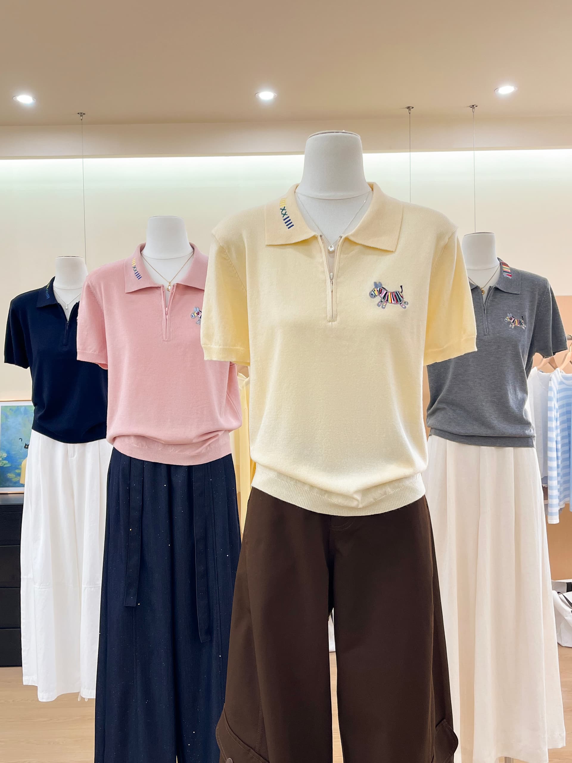 실사 작은 말 자수 니트 반팔 티셔츠 여성 여름 한 부서 고유 한 Chic 캐주얼 다용도 POLO 셔츠 맨위 상세 이미지 3