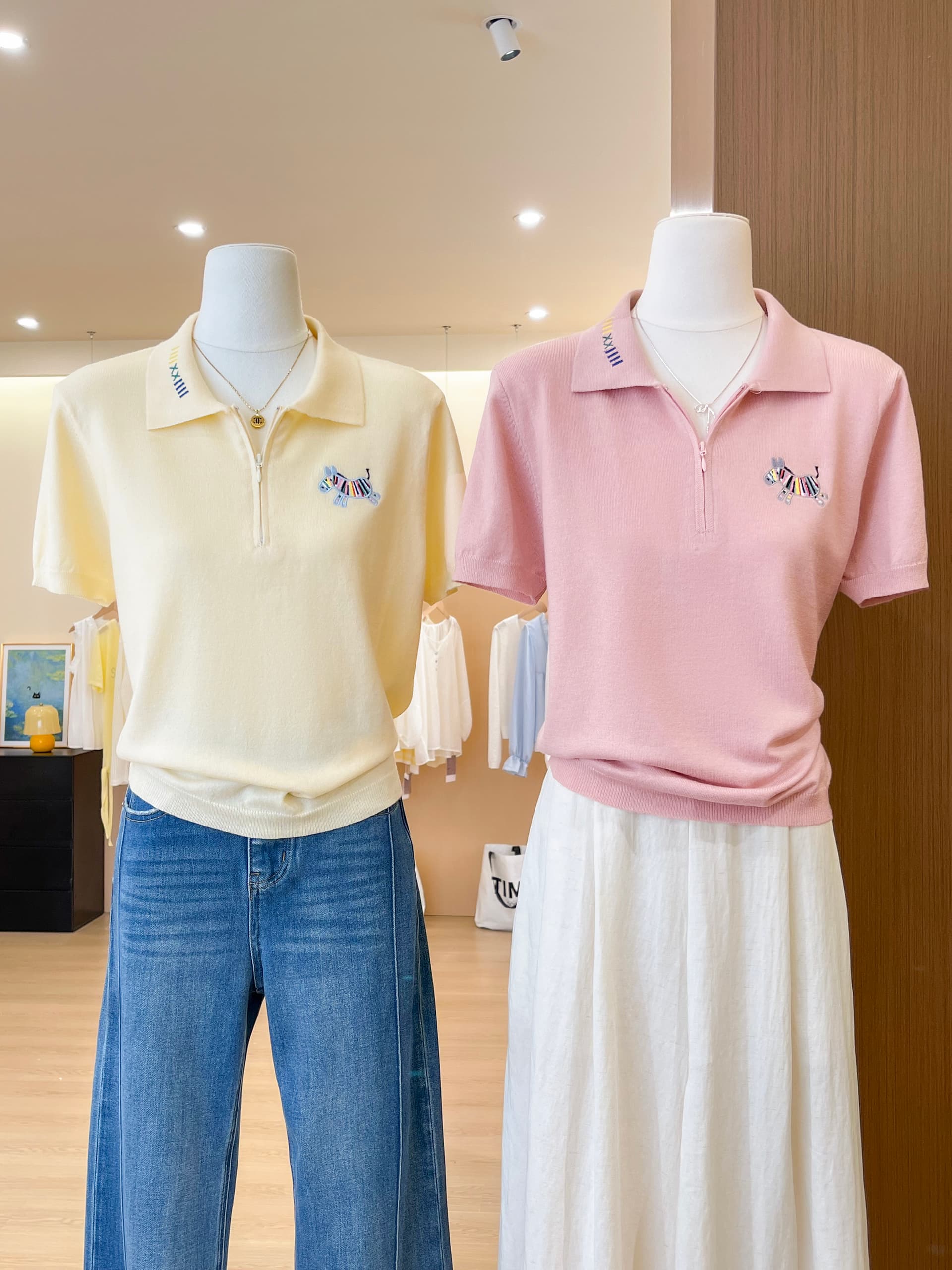 실사 작은 말 자수 니트 반팔 티셔츠 여성 여름 한 부서 고유 한 Chic 캐주얼 다용도 POLO 셔츠 맨위 상세 이미지 4
