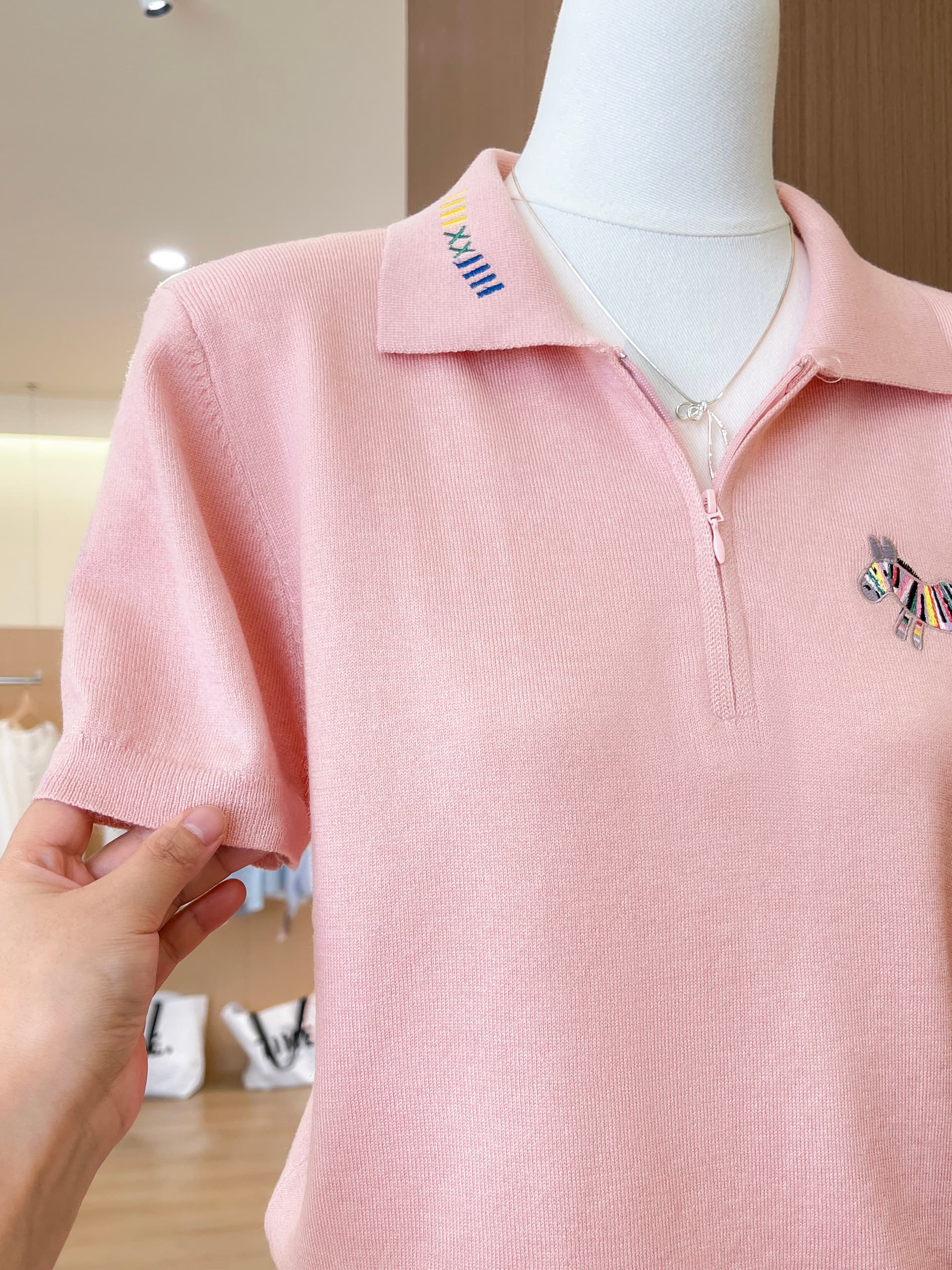 실사 작은 말 자수 니트 반팔 티셔츠 여성 여름 한 부서 고유 한 Chic 캐주얼 다용도 POLO 셔츠 맨위 상세 이미지 6