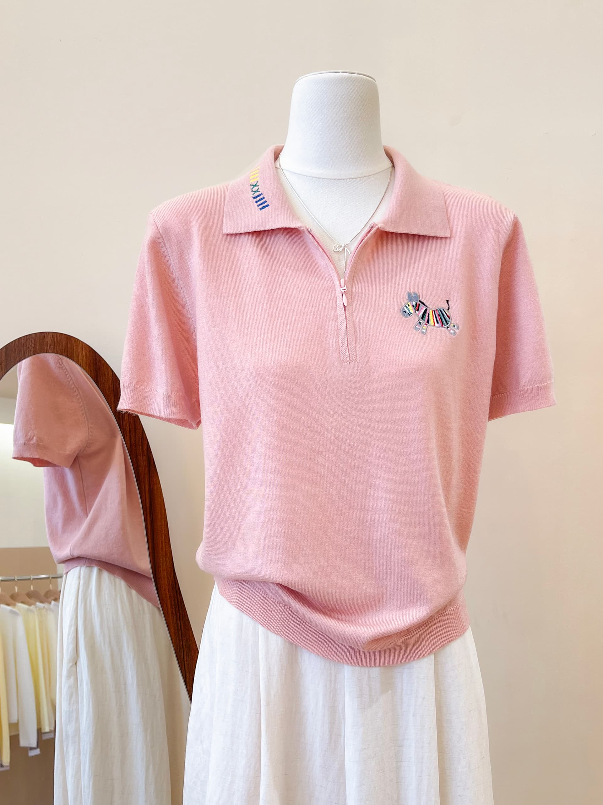 실사 작은 말 자수 니트 반팔 티셔츠 여성 여름 한 부서 고유 한 Chic 캐주얼 다용도 POLO 셔츠 맨위 상세 이미지 7