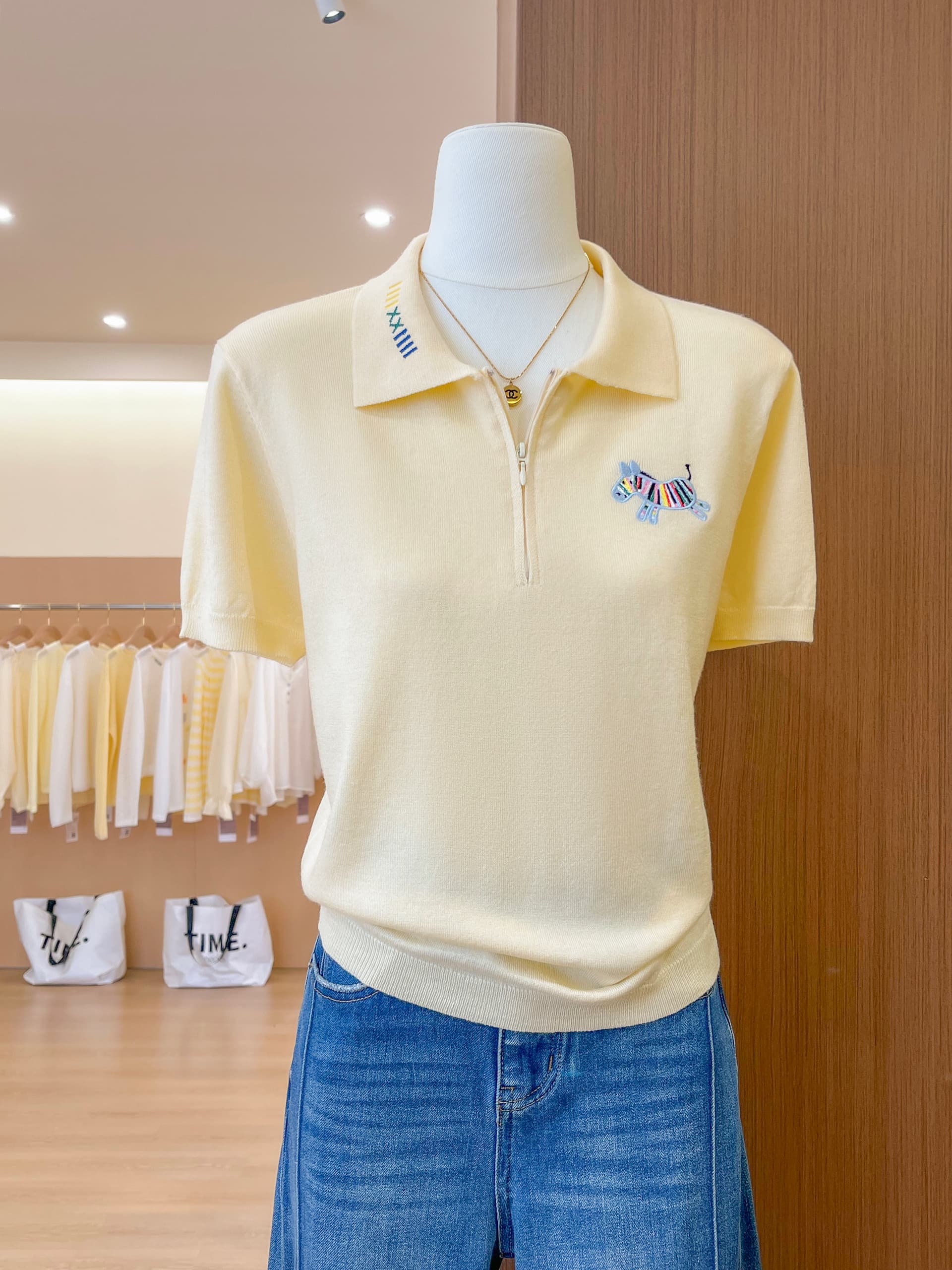 실사 작은 말 자수 니트 반팔 티셔츠 여성 여름 한 부서 고유 한 Chic 캐주얼 다용도 POLO 셔츠 맨위 상세 이미지 12