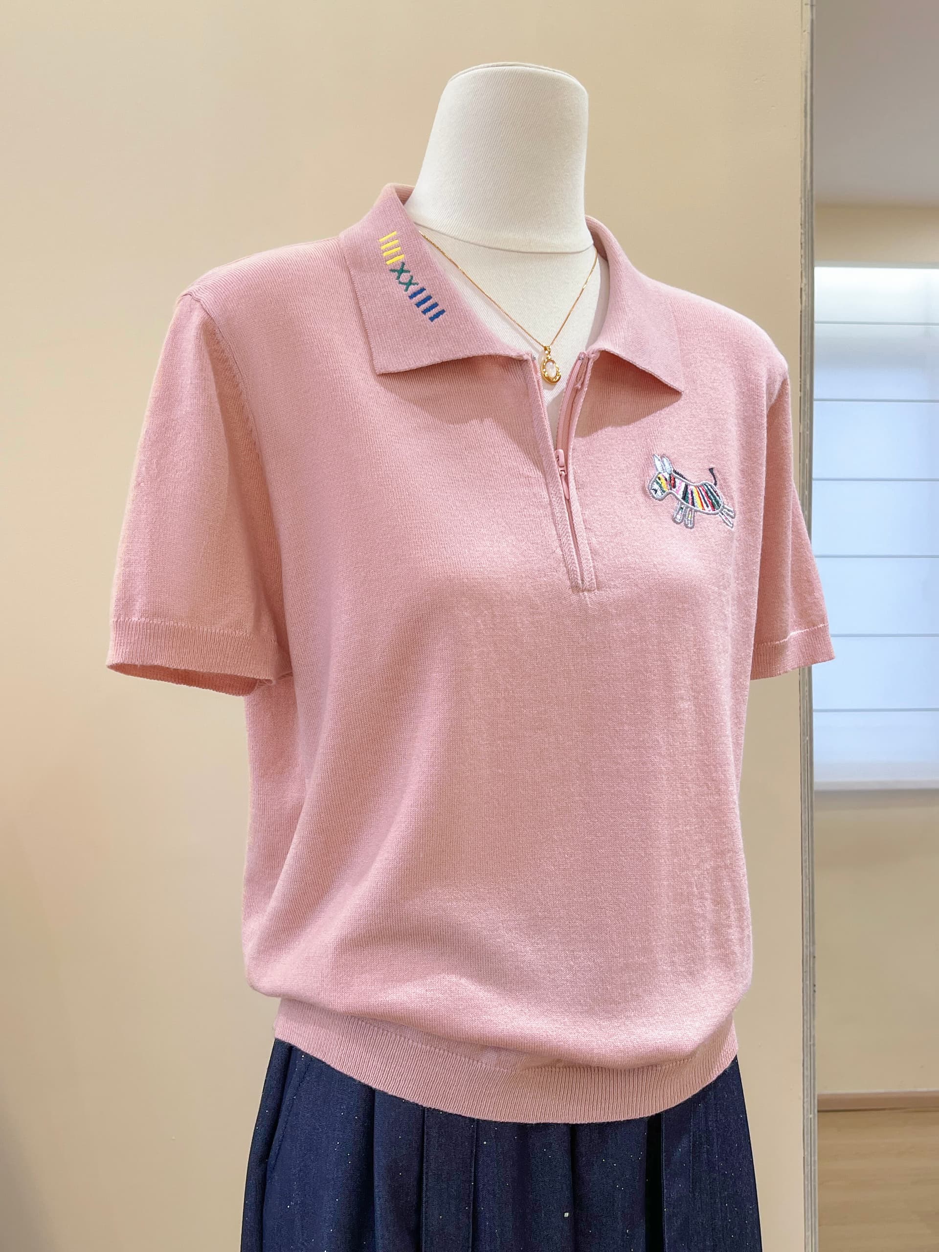 실사 작은 말 자수 니트 반팔 티셔츠 여성 여름 한 부서 고유 한 Chic 캐주얼 다용도 POLO 셔츠 맨위 상세 이미지 15