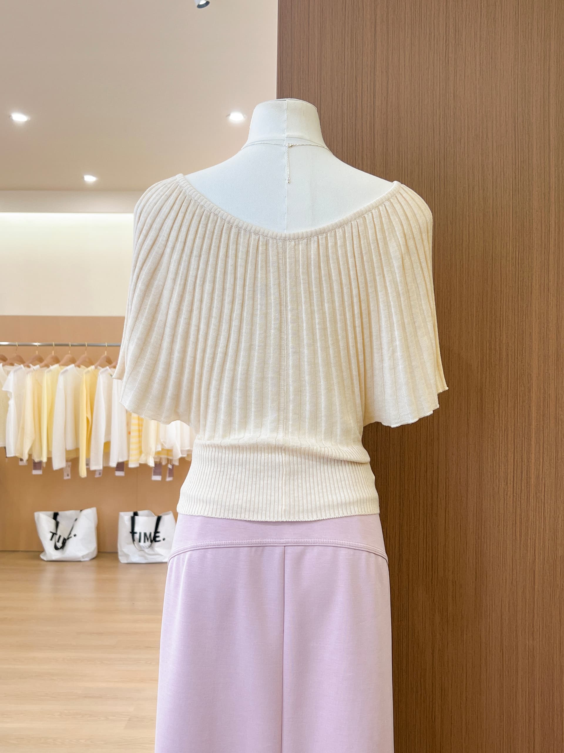 실사 한 부서 장기 Pleat 라운드 넥 니트 오픈 가디건 여성 여름 품격 허리 수축 반팔 티셔츠 캐주얼 배트윙 소매 맨위 상세 이미지 12