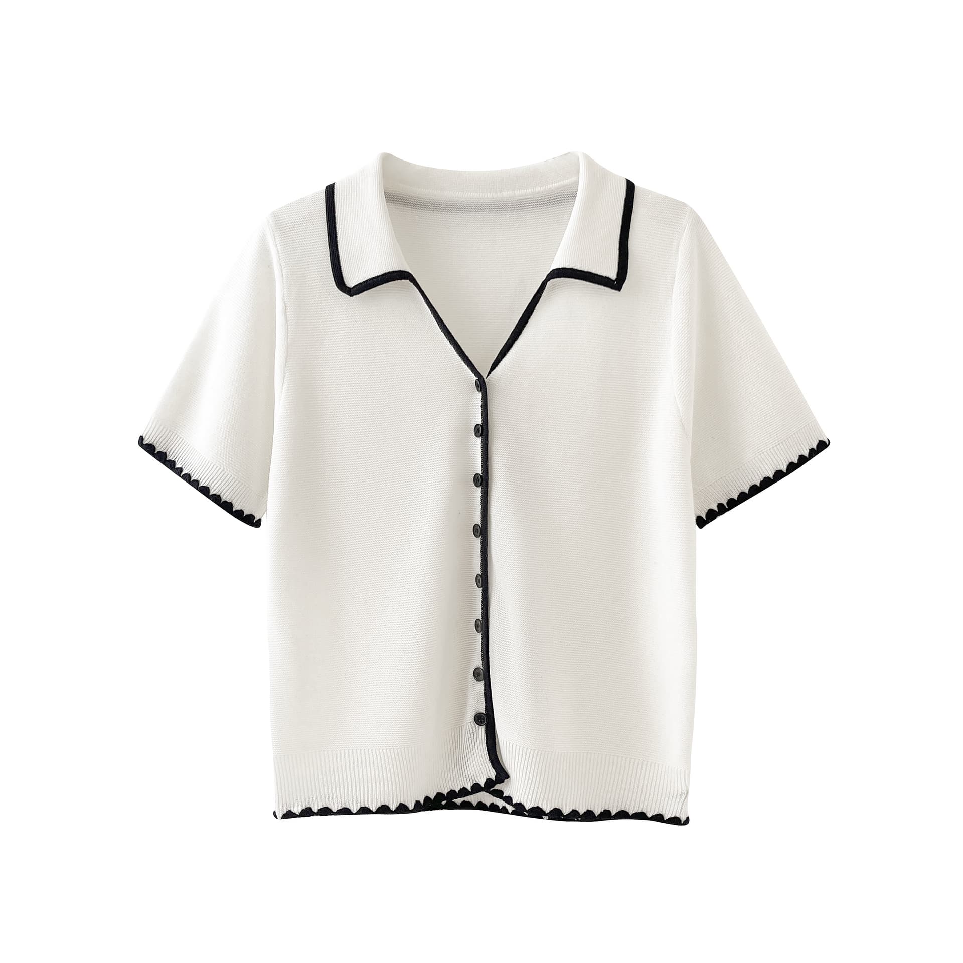 실사 한 부서 POLO 칼라 회색 반팔 얼음 실크 니트 오픈 가디건 여성 여름 다용도 고유 한 맨위 상세 이미지 2