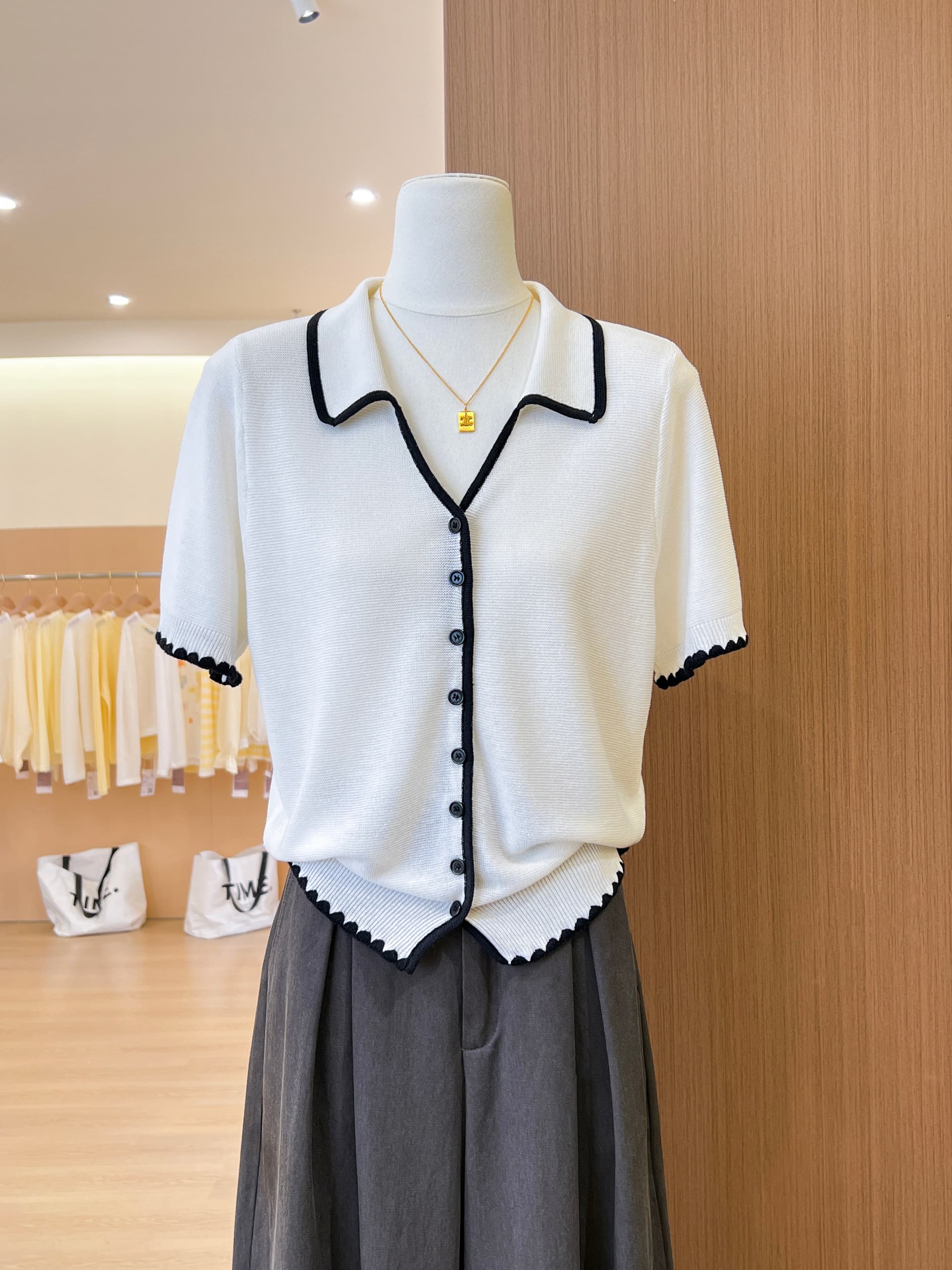 실사 한 부서 POLO 칼라 회색 반팔 얼음 실크 니트 오픈 가디건 여성 여름 다용도 고유 한 맨위 상세 이미지 6