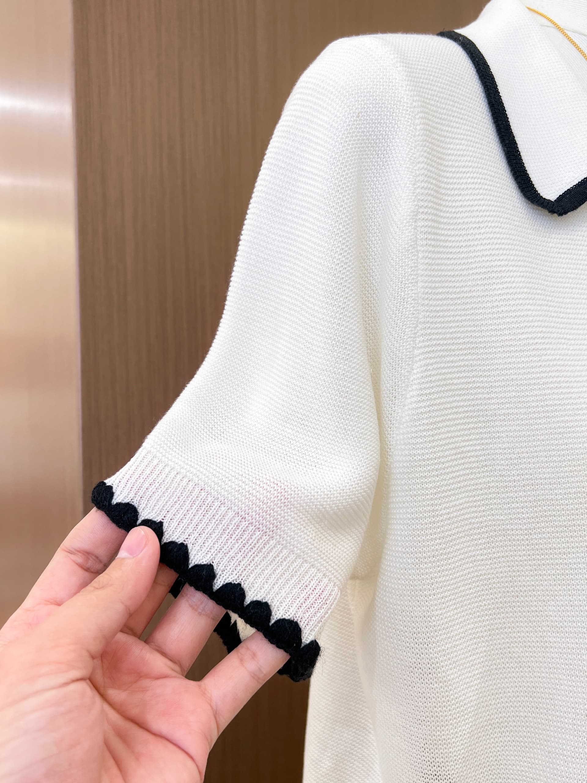 실사 한 부서 POLO 칼라 회색 반팔 얼음 실크 니트 오픈 가디건 여성 여름 다용도 고유 한 맨위 상세 이미지 8