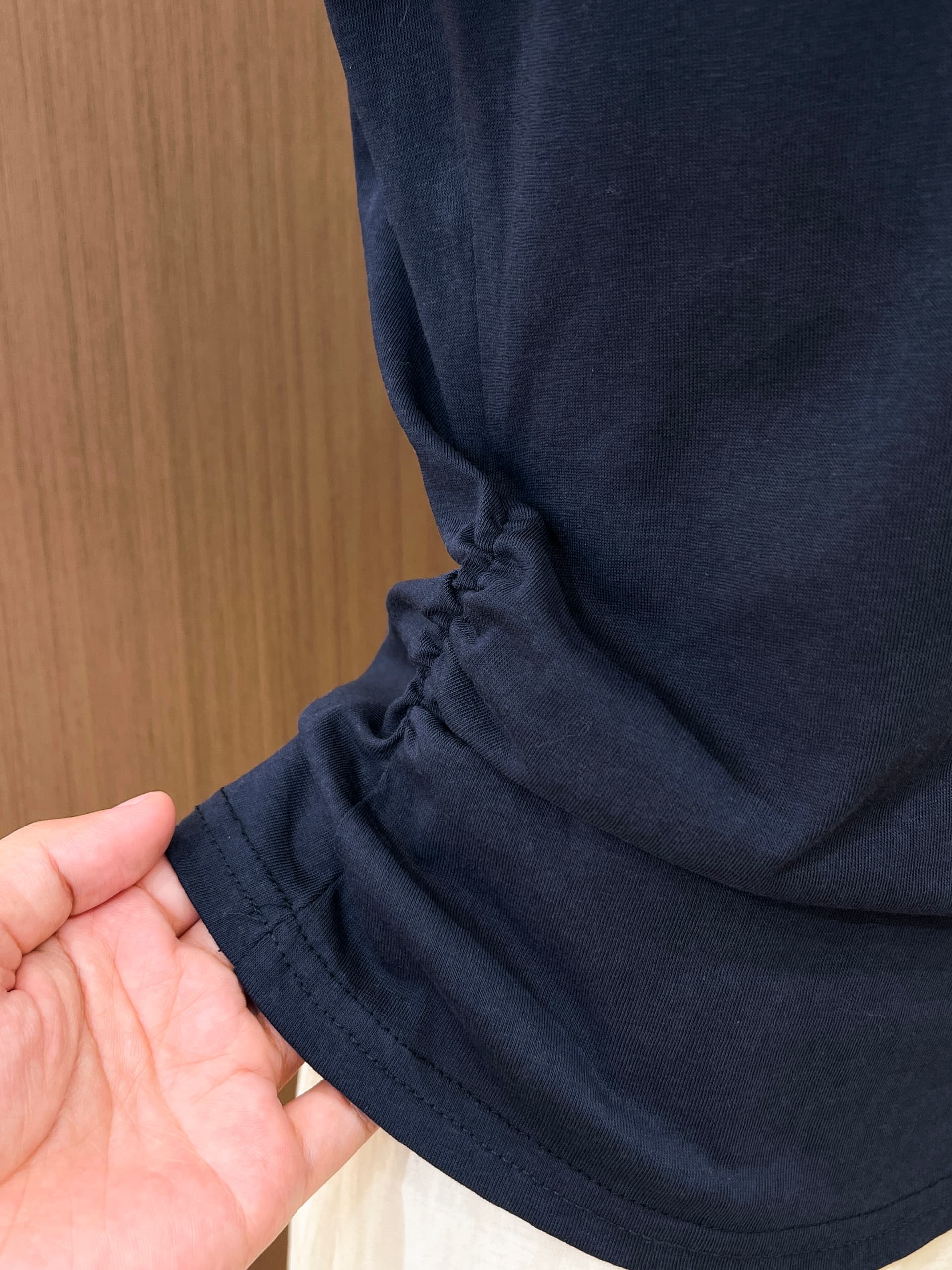 실사 만화 강아지 프린트 긍정적 인 어깨 라운드 넥 해군 반팔 티셔츠 여성 여름 얇은 몸매 가꾸기 펌프 Pleat 꼬집기 허리 위로 의류 상세 이미지 7