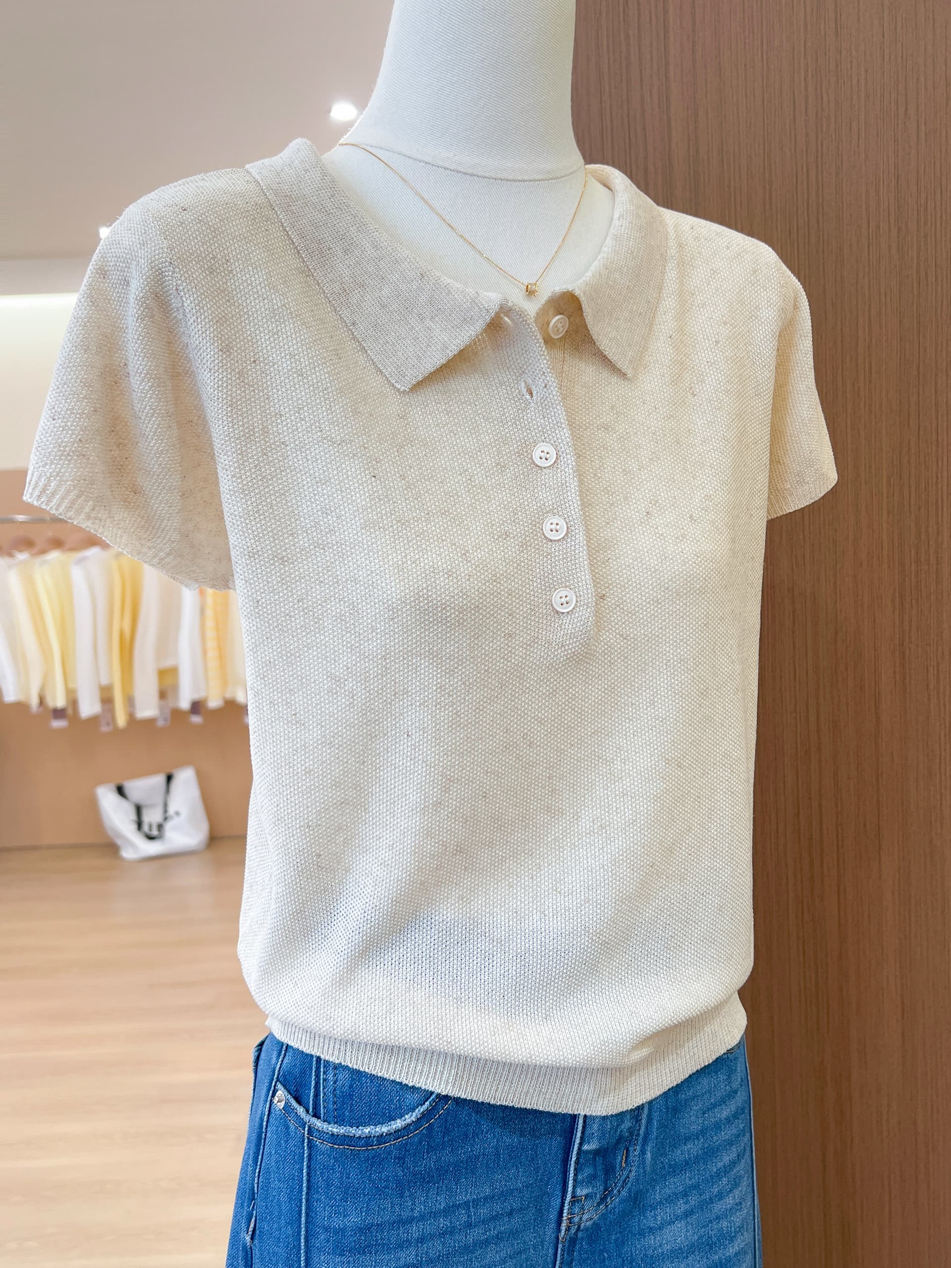 실사 POLO 칼라 얼음 실크 니트 반팔 여성 2026 여름 새로운 통기성 출퇴근 다용도 기타 색상 맨위 상세 이미지 6