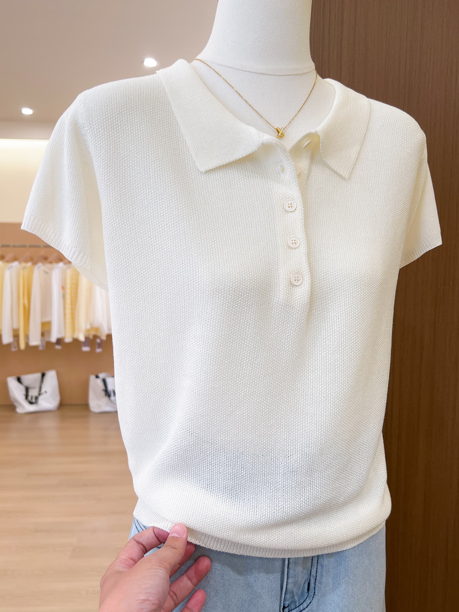 실사 POLO 칼라 얼음 실크 니트 반팔 여성 2026 여름 새로운 통기성 출퇴근 다용도 기타 색상 맨위 상세 이미지 11