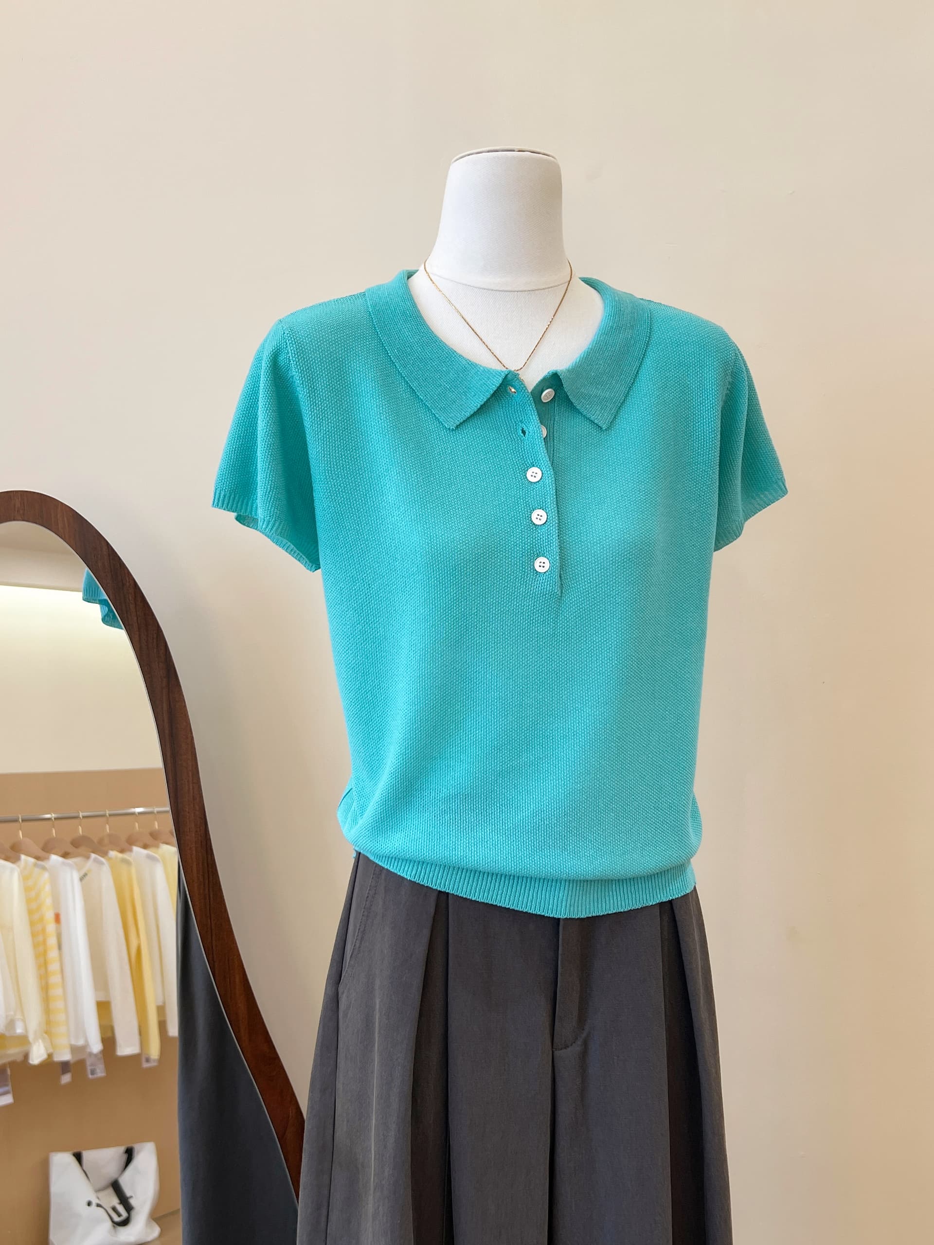실사 POLO 칼라 얼음 실크 니트 반팔 여성 2026 여름 새로운 통기성 출퇴근 다용도 기타 색상 맨위 상세 이미지 16
