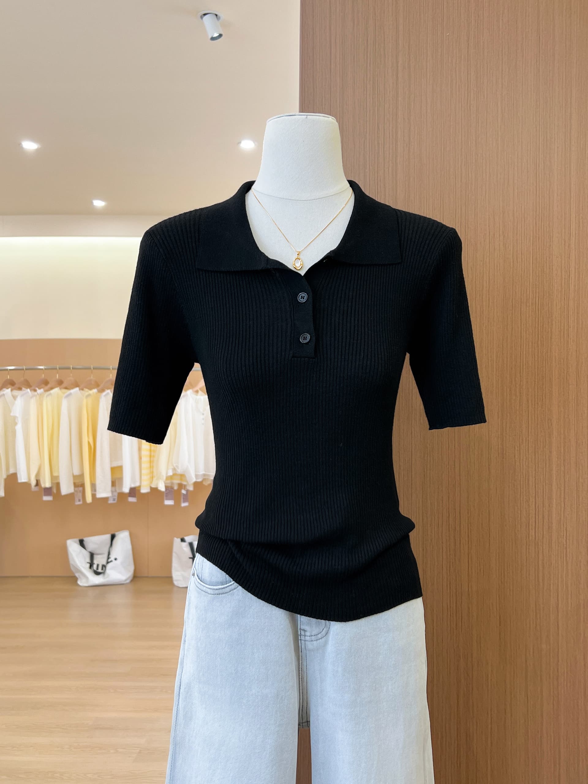 실사 복잡한 고대 돈 바람 커피 색상 POLO 칼라 구덩이 기사 니트 스웨터 티셔츠 여성 여름 캐주얼 다용도 폴로 칼라 맨위 상세 이미지 18