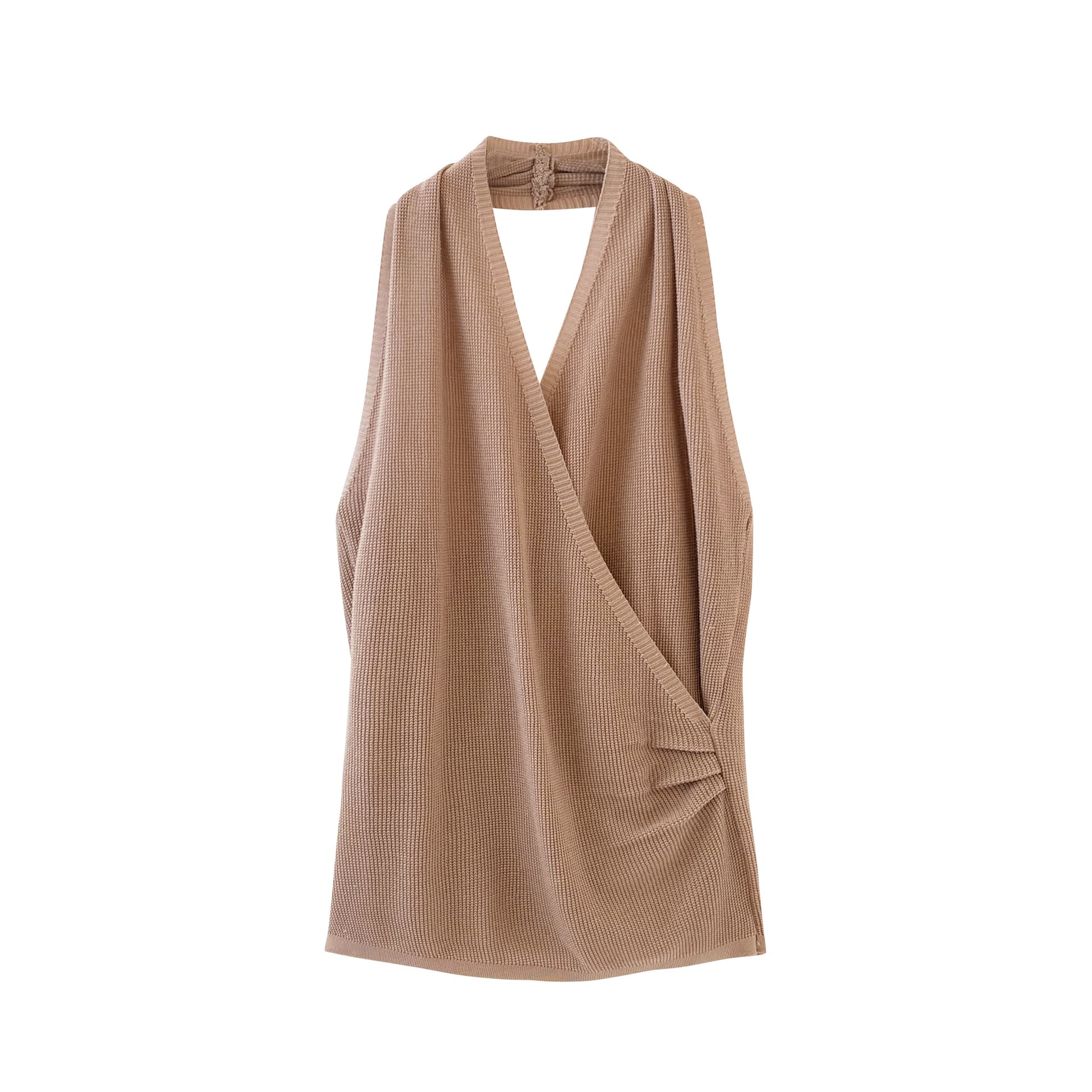 실사 한 부서 행침 목 십자가 V넥 니트 조끼 여성 여름 후아 남편 그리드 측면 트위스트 Pleat 몸매 가꾸기 슬림해 보이는 민소매 맨위 상세 이미지 2