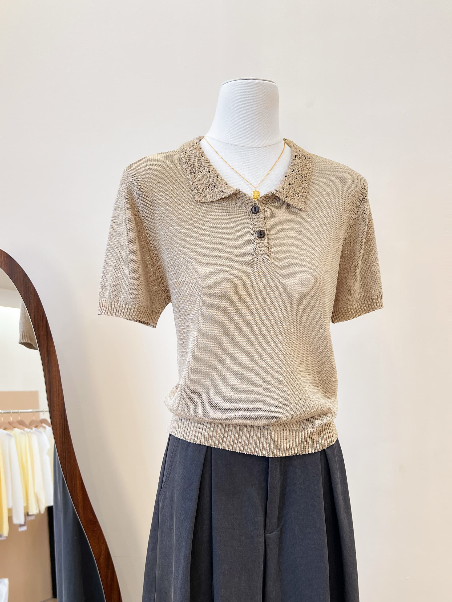 실사 오래된 돈 바람 POLO 칼라 니트 반팔 티셔츠 여성 여름 새로운 조수 브랜드 나가라. 외국 가스 작은 셔츠 상세 이미지 15