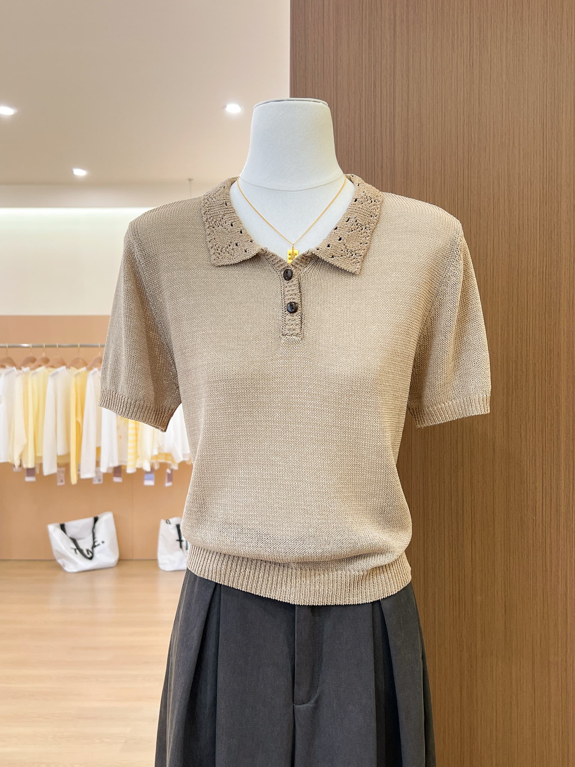실사 오래된 돈 바람 POLO 칼라 니트 반팔 티셔츠 여성 여름 새로운 조수 브랜드 나가라. 외국 가스 작은 셔츠 상세 이미지 17