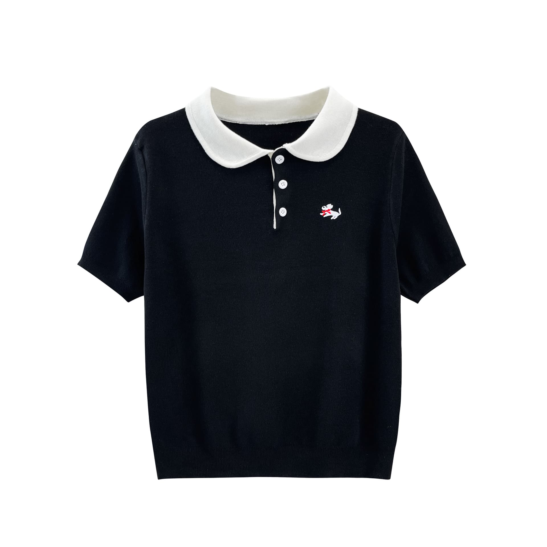 실사 한 부서 학원 스타일 강아지 자수 polo 폴로 칼라 니트 스웨터 반팔 여성 여름 베이비 칼라 긍정적 인 어깨 의류 이미지 6