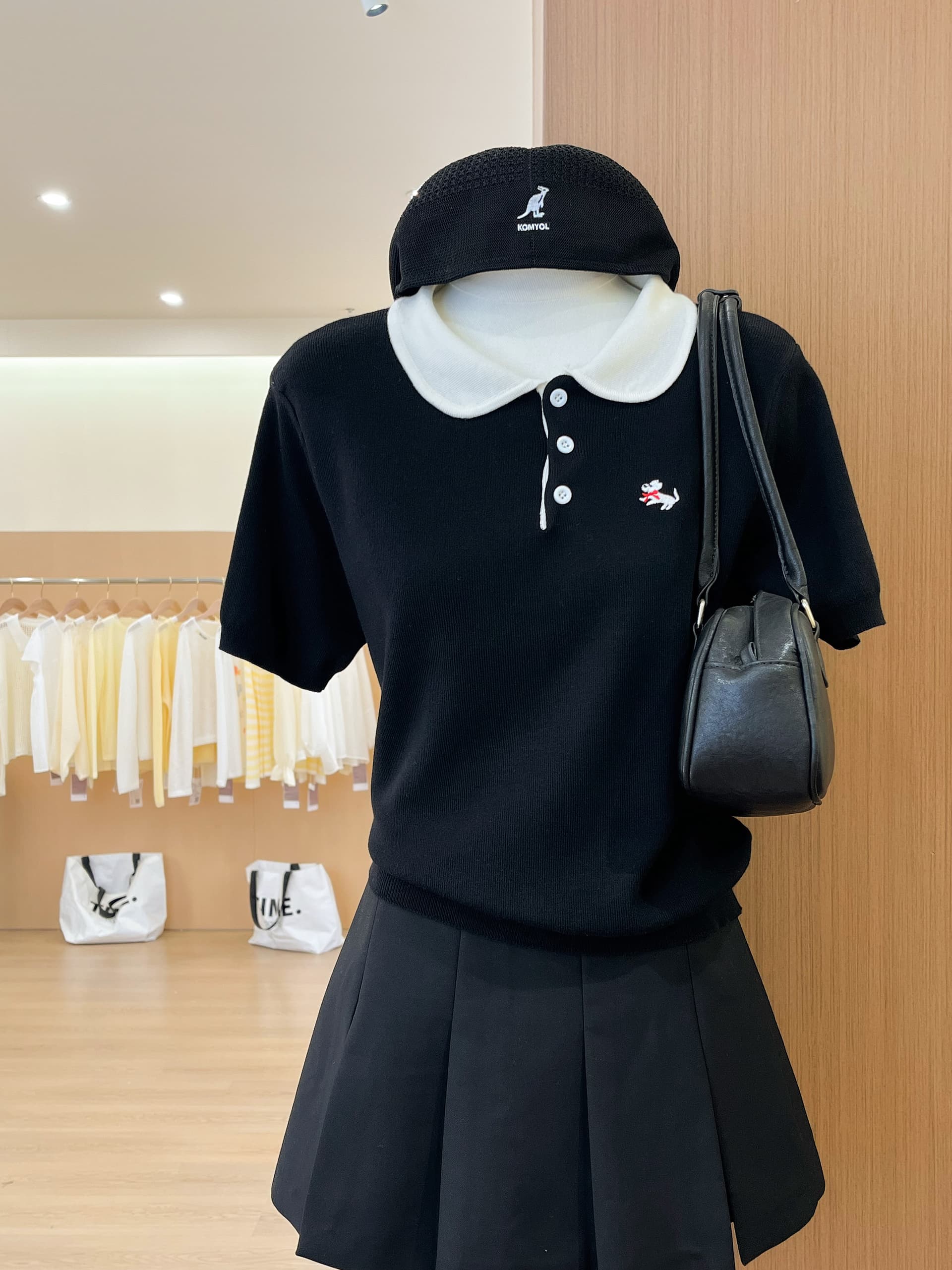 실사 한 부서 학원 스타일 강아지 자수 polo 폴로 칼라 니트 스웨터 반팔 여성 여름 베이비 칼라 긍정적 인 어깨 의류 상세 이미지 6