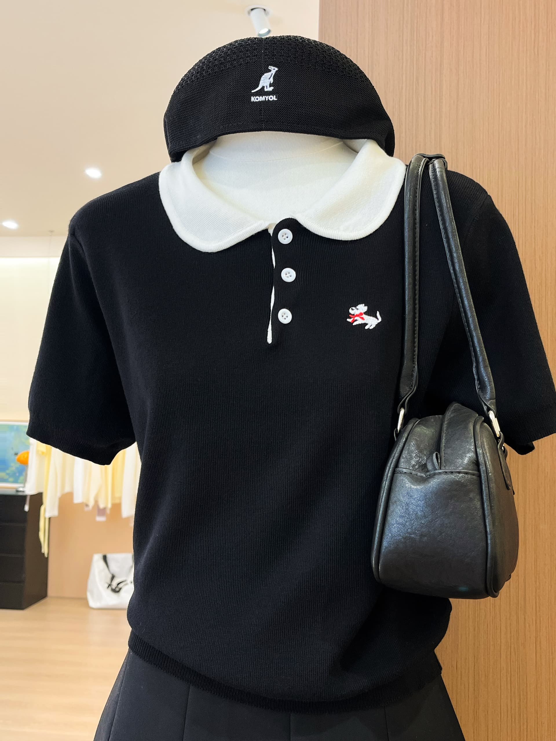 실사 한 부서 학원 스타일 강아지 자수 polo 폴로 칼라 니트 스웨터 반팔 여성 여름 베이비 칼라 긍정적 인 어깨 의류 상세 이미지 7
