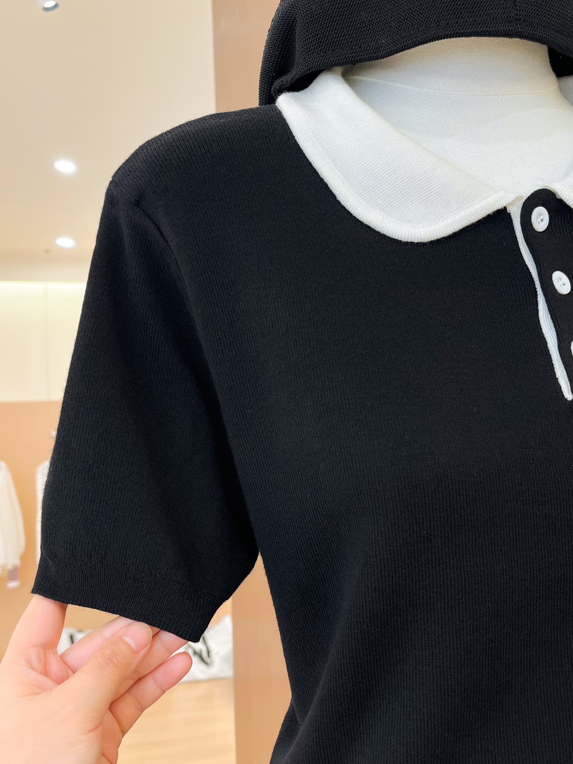 실사 한 부서 학원 스타일 강아지 자수 polo 폴로 칼라 니트 스웨터 반팔 여성 여름 베이비 칼라 긍정적 인 어깨 의류 상세 이미지 9