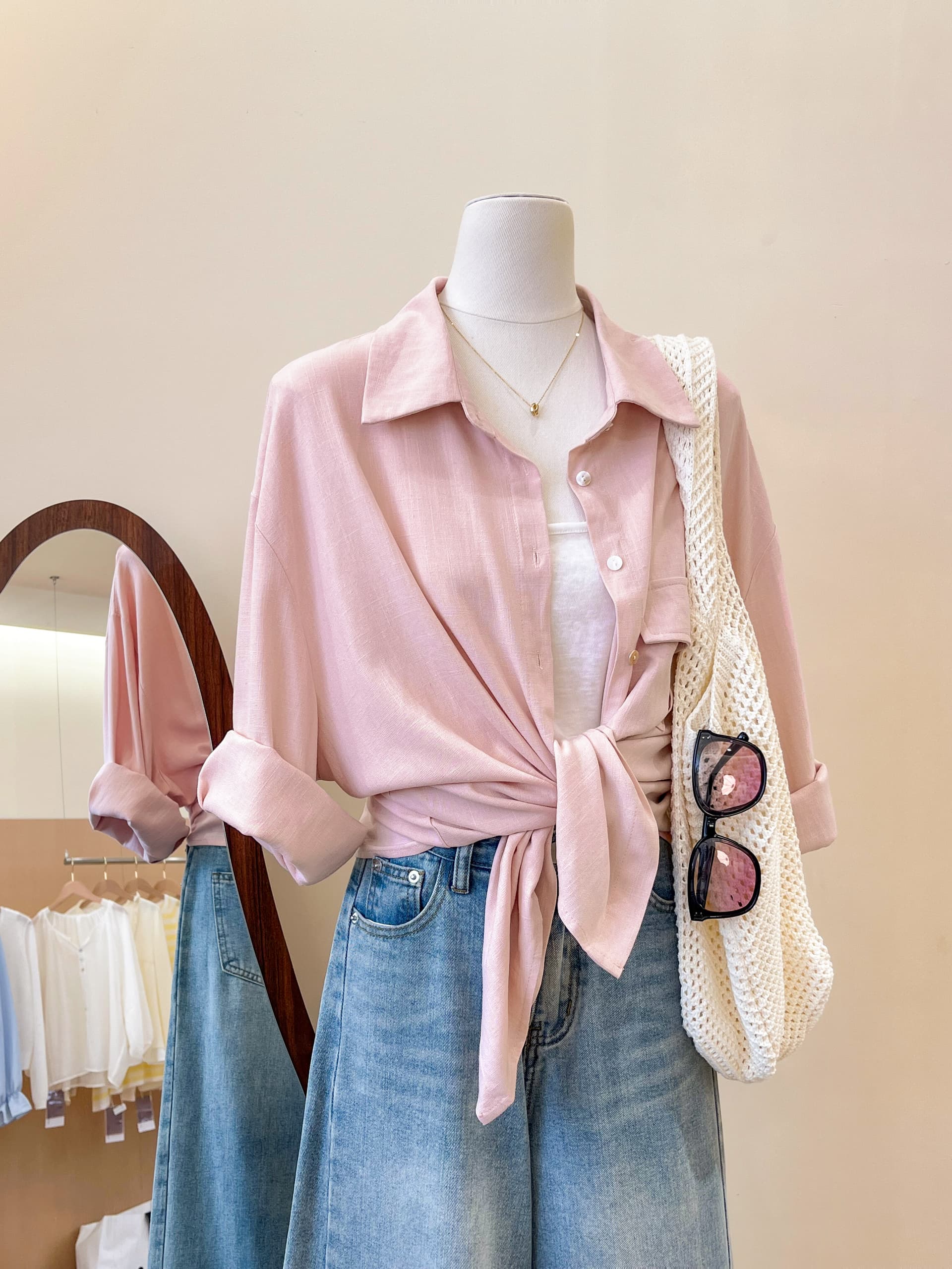 실사 한 부서 느슨함 센스 긴팔 여성 셔츠 루즈핏 슬림해 보이는 자외선 차단 셔츠 캐주얼 출퇴근 블라우스 맨위 이미지 3