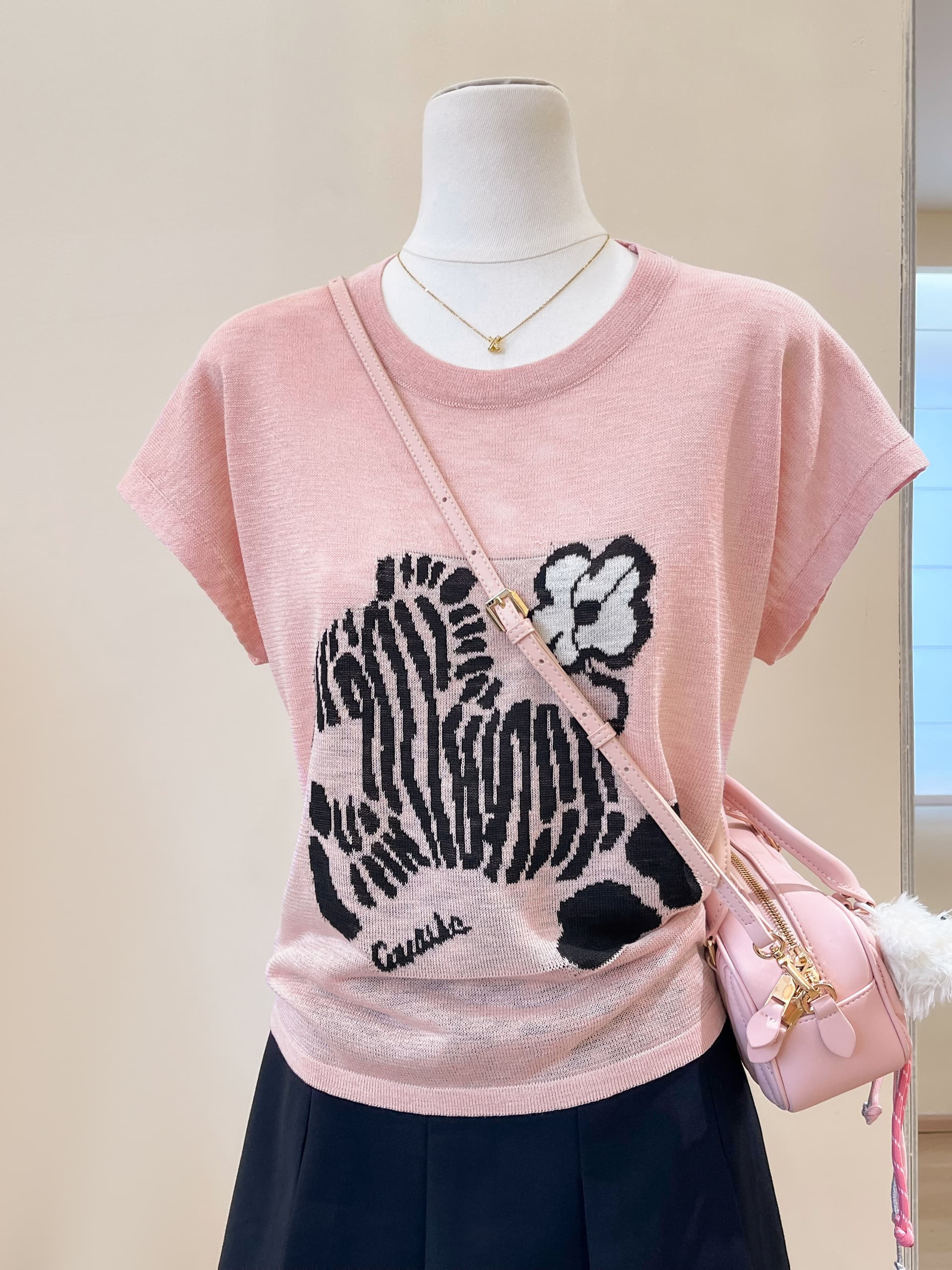 실사 복숭아 분말 라운드 넥 티셔츠 여성 여름 루즈핏 반팔 프린트 도파민 착용 가져 가라. 새로운 달콤한 스타일 맨위 상세 이미지 8