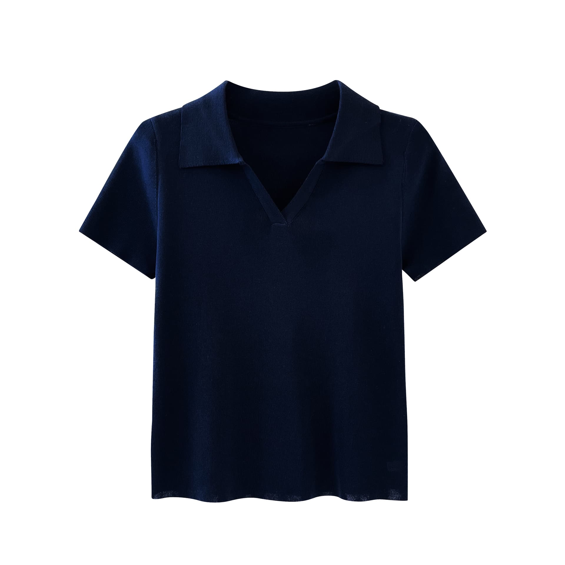 실사 오래된 돈 바람 착용 가져 가라. POLO 칼라 파란색 니트 반팔 티셔츠 여성 여름 품격 얼음 실크 긍정적 인 어깨 의류 상세 이미지 2