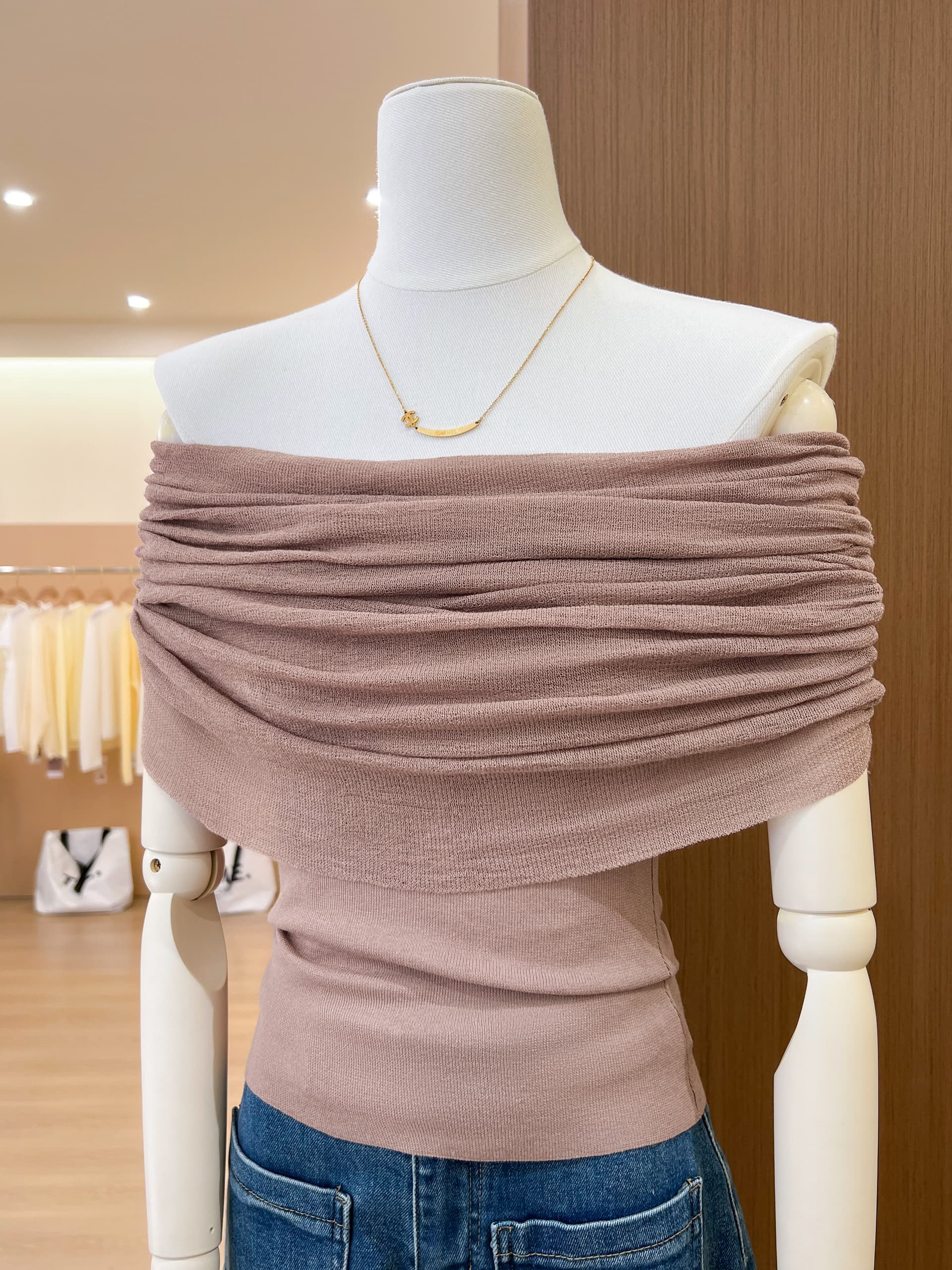 실사 아름다운 훈제 한 분말 보트넥 스태킹 센스 니트 스웨터 여성 여름 새로운 감기 요정 가스 Chic 맨위 상세 이미지 8