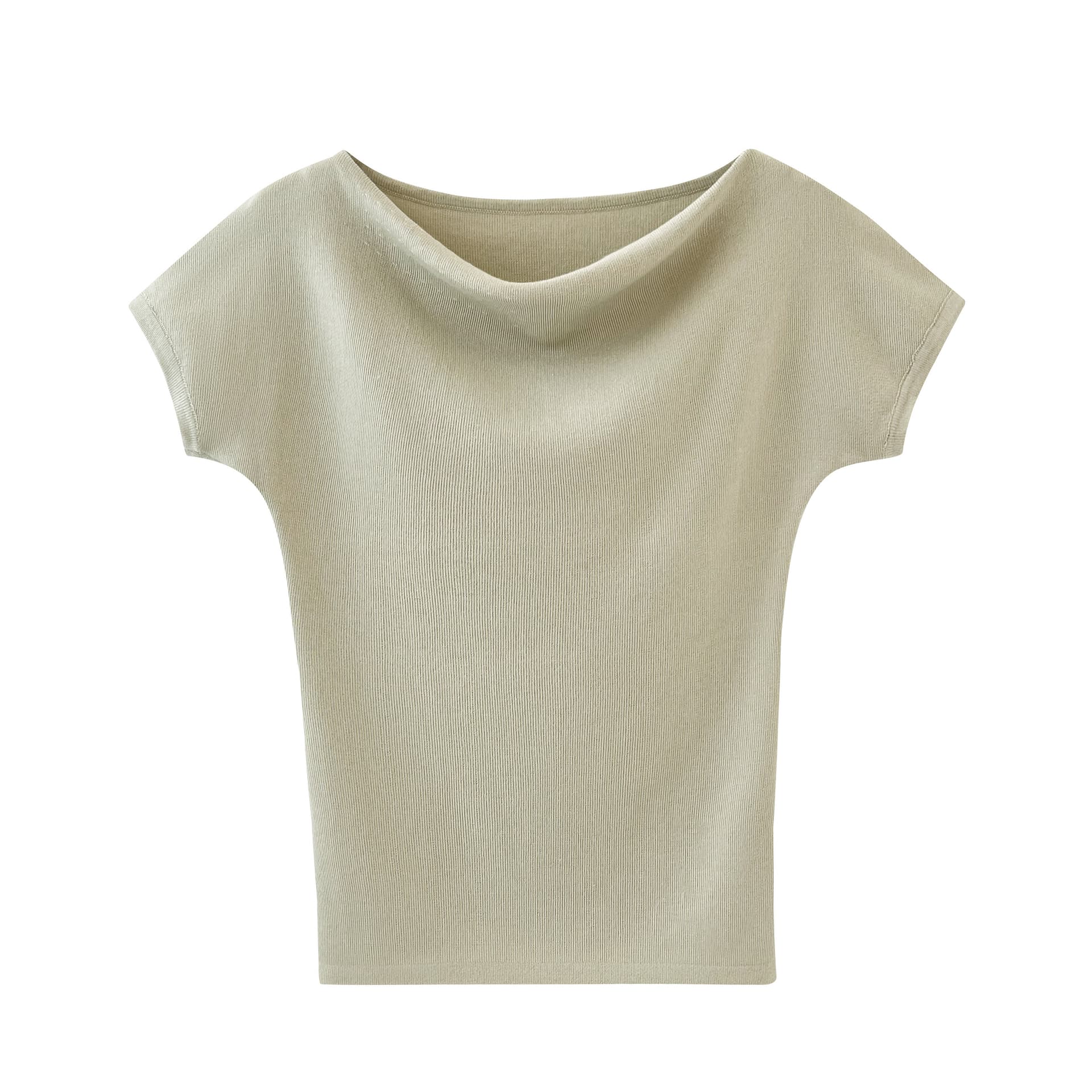 실사 부드러운 흔들다 칼라 표지 어깨 반팔 니트 티셔츠 여성 측면 펌프 Pleat 몸매 가꾸기 디스플레이 품격 도루 센스 맨위 상세 이미지 1
