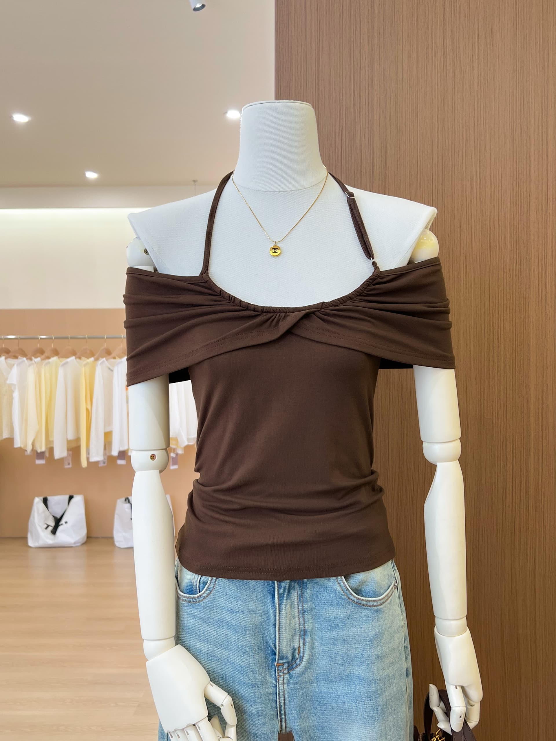 실사 아메리칸 핫걸 오프숄더 주름 행침 목 슬립 반팔 티셔츠 여성 여름 고유 한 몸매 가꾸기 오프숄더 맨위 상세 이미지 3