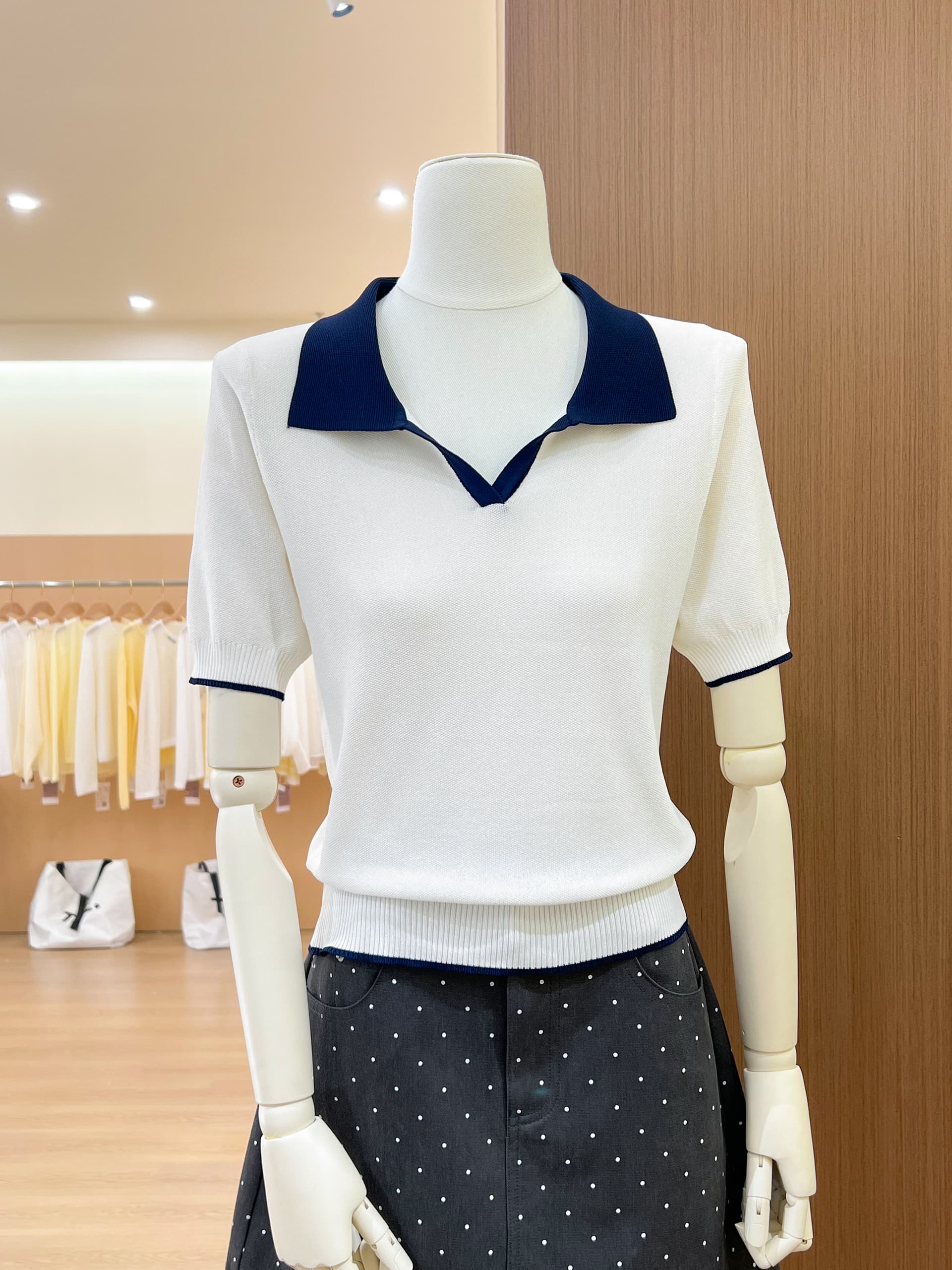 실사 polo 배색 혼방 풀오버 파인애플 곡물 반팔 니트 상세 이미지 3