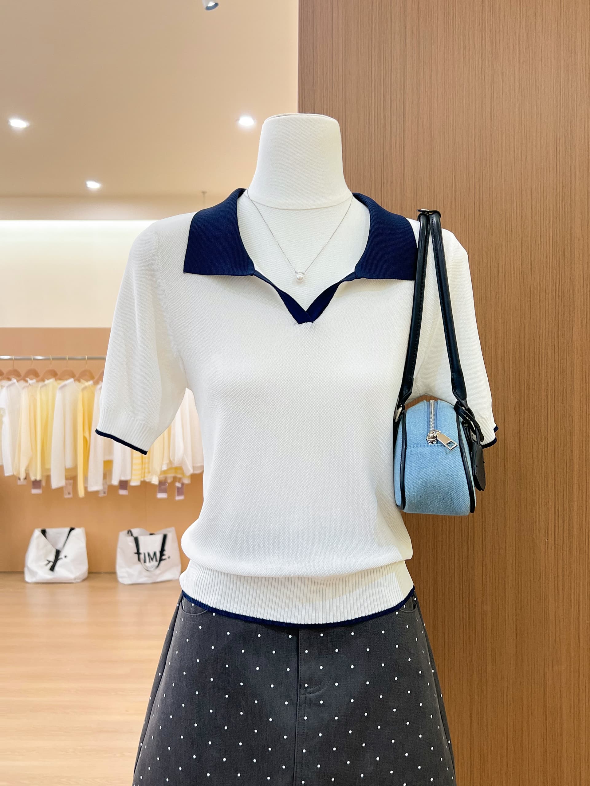 실사 polo 배색 혼방 풀오버 파인애플 곡물 반팔 니트 상세 이미지 6
