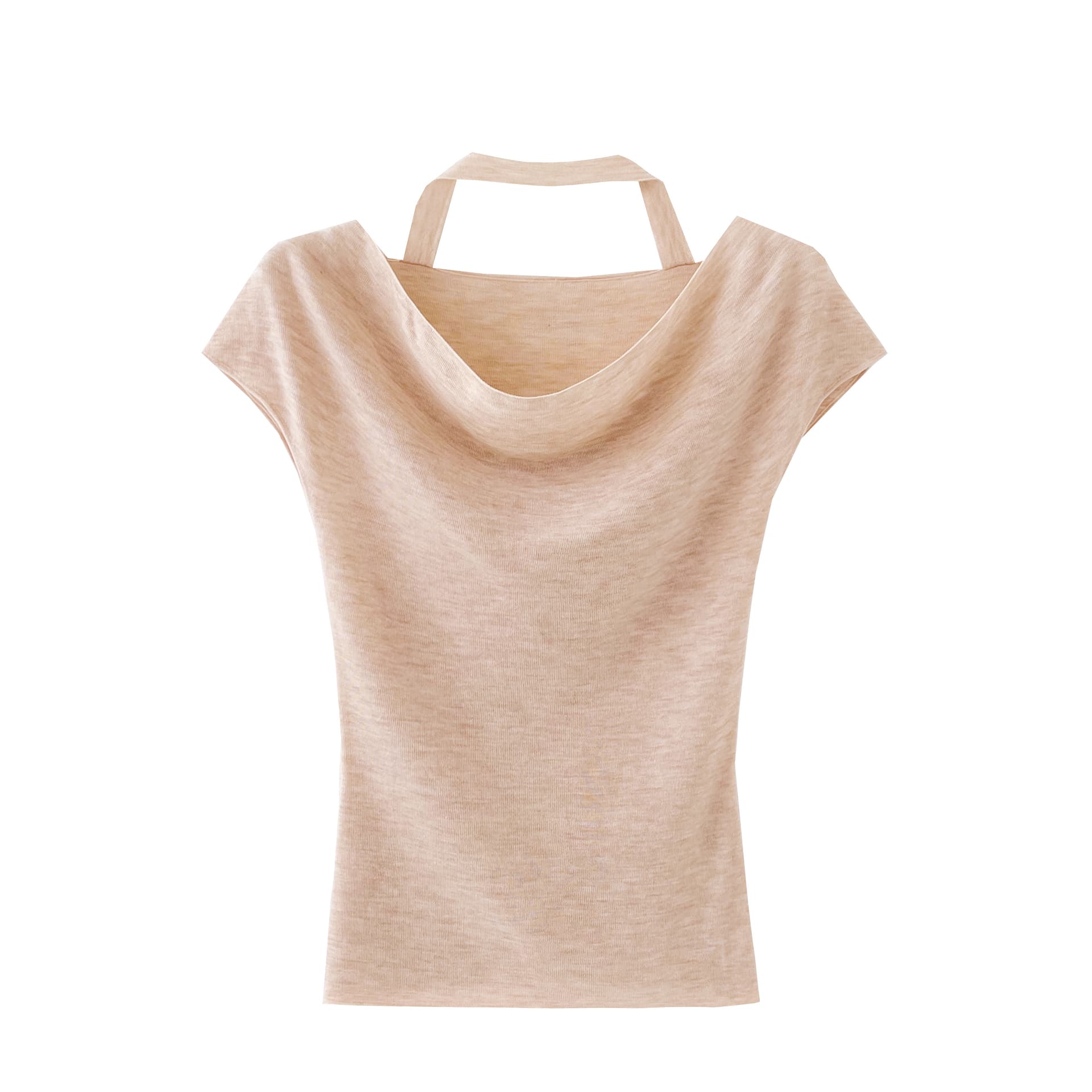 실사 얕은 분말 행침 목 흔들다 칼라 작은 날다 소매 니트 티셔츠 여성 측면 펌프 Pleat 몸매 가꾸기 부드러운 도루 센스 맨위 상세 이미지 1