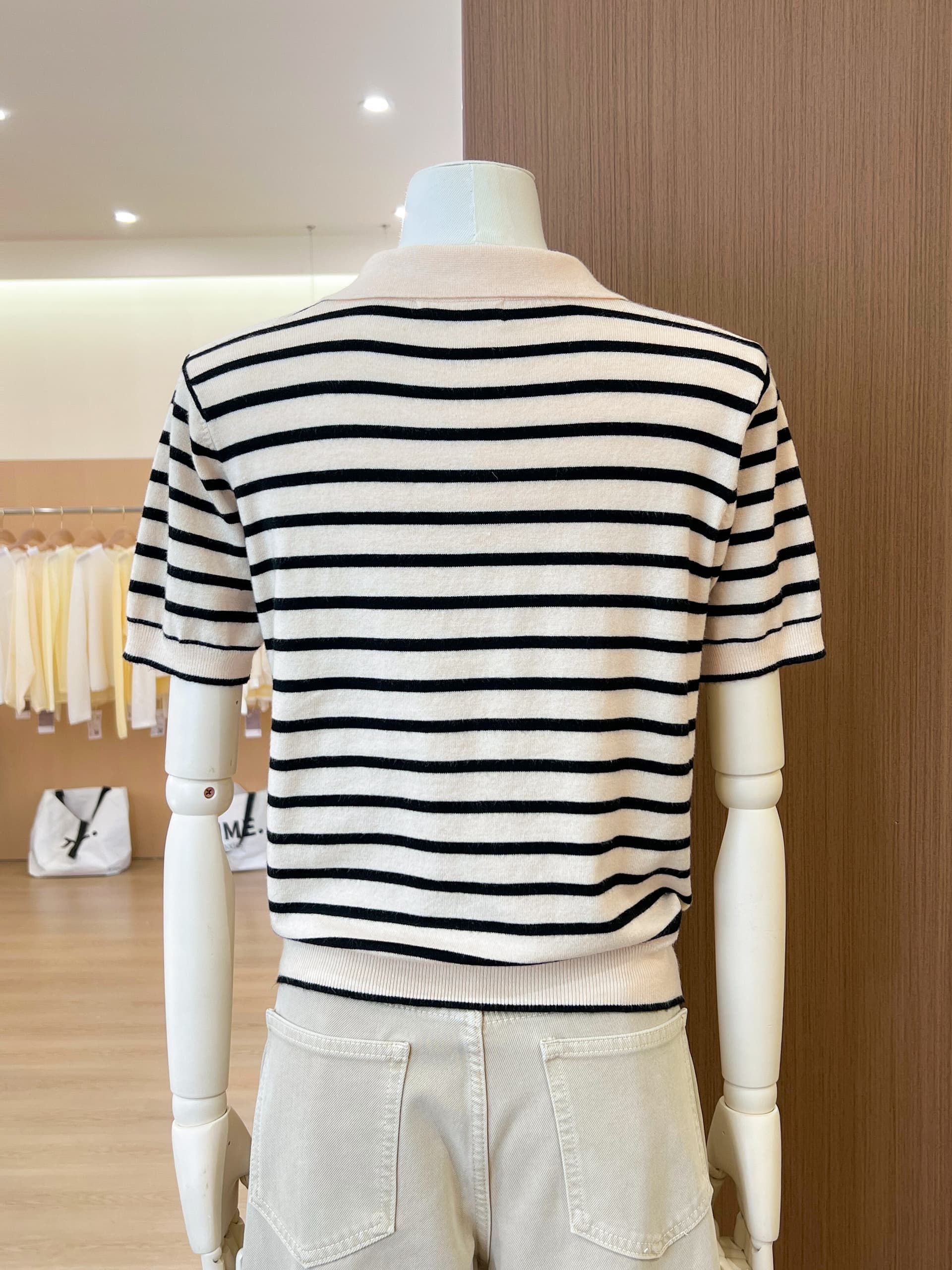실사 한 부서 배색 POLO 칼라 스트라이프 니트 스웨터 부드러운 찹쌀 핀 스트라이프 출퇴근 다용도 반팔 작은 맨위 상세 이미지 9